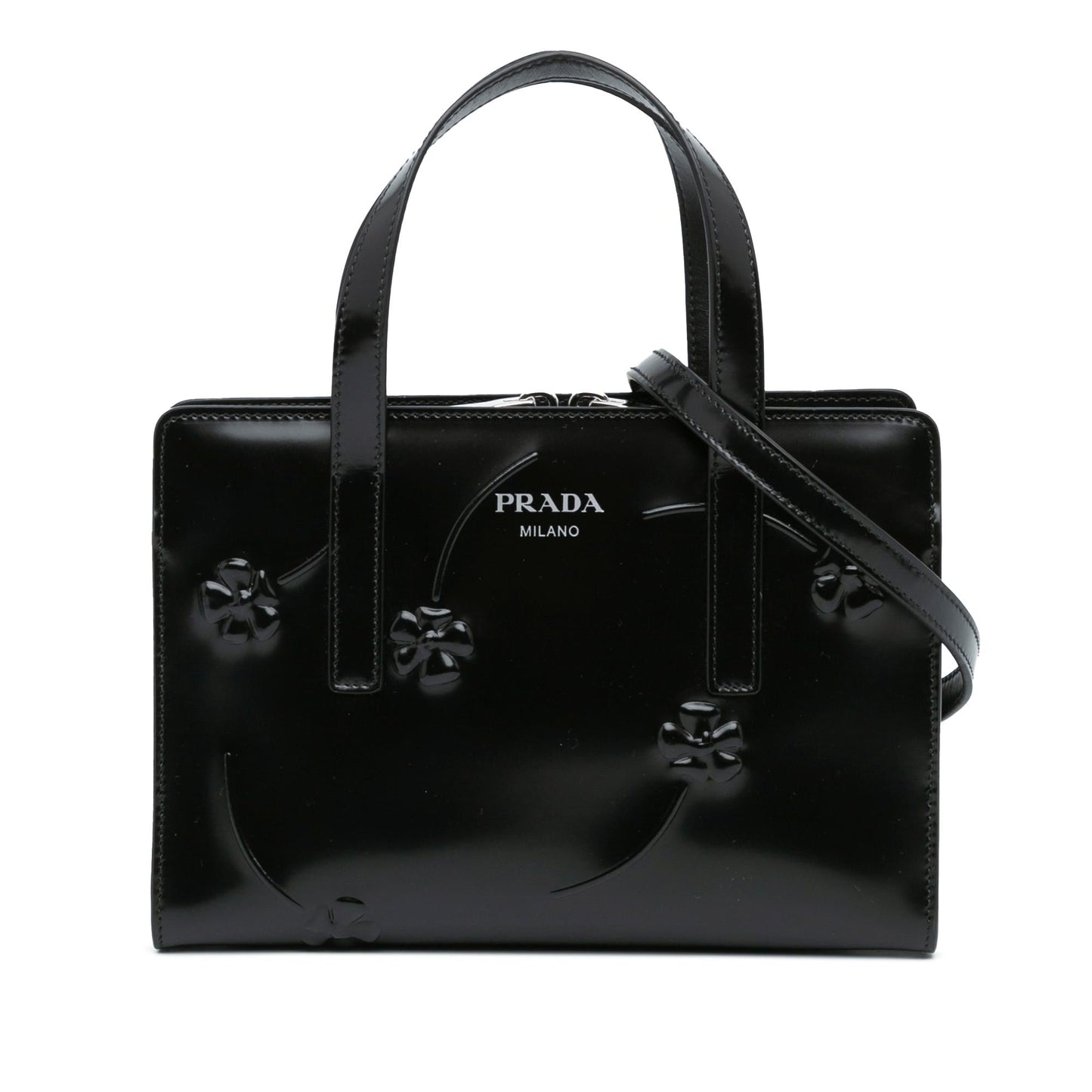 Prada Spazzolato Floral Re Edition Double Handle Bag Shg Mini Satchel Bag