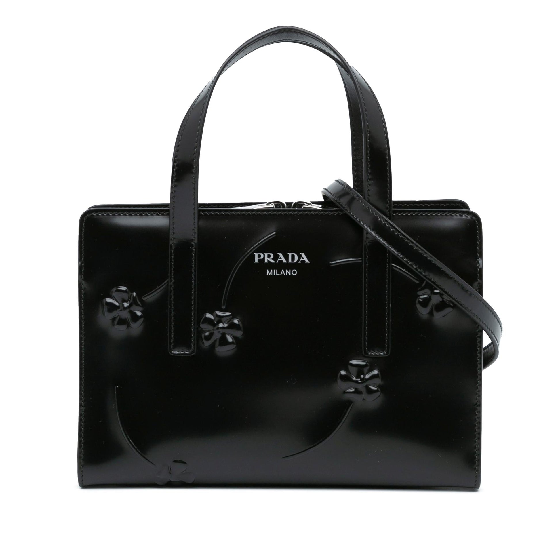 Prada Spazzolato Floral Re Edition Double Handle Bag Shg Mini Satchel Bag