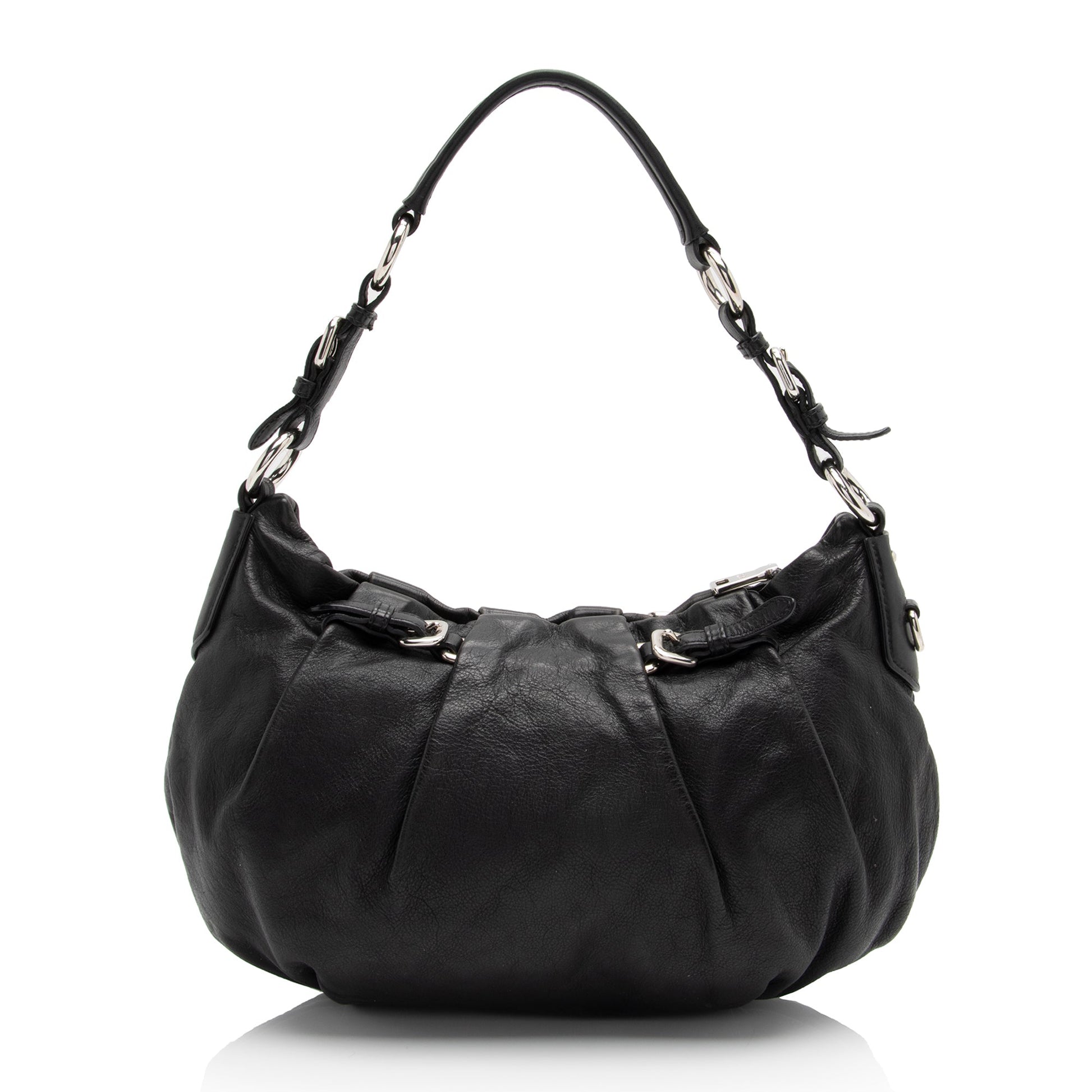Prada Nappa Pleated Hobo Shf Rubbi4 Leather Small Shoulder Bag