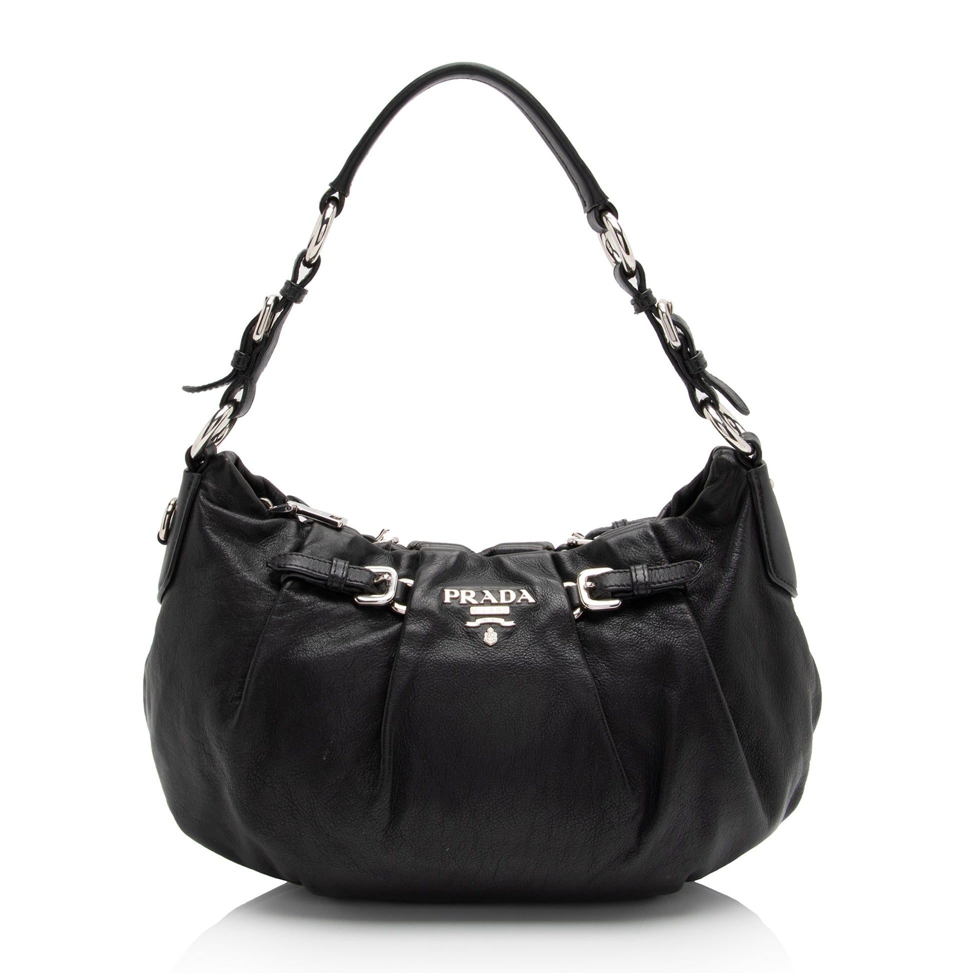 Prada Nappa Pleated Hobo Shf Rubbi4 Leather Small Shoulder Bag