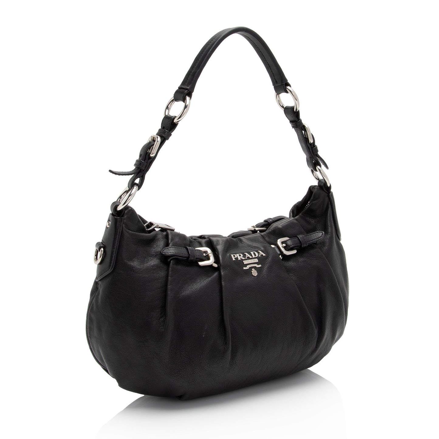 Prada Nappa Pleated Hobo Shf Rubbi4 Leather Small Shoulder Bag