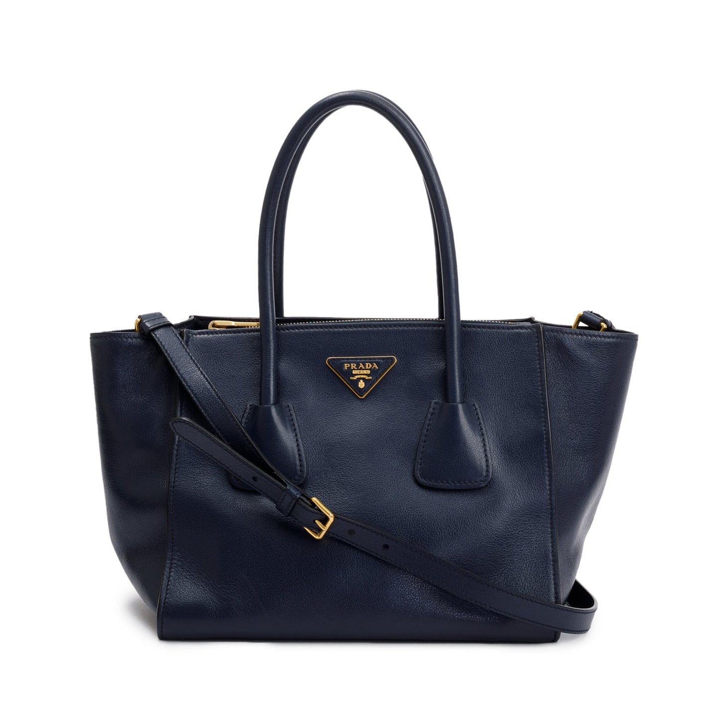 Prada Navy City Calf Twin Pocket Tote Handbag Small Tote Bag