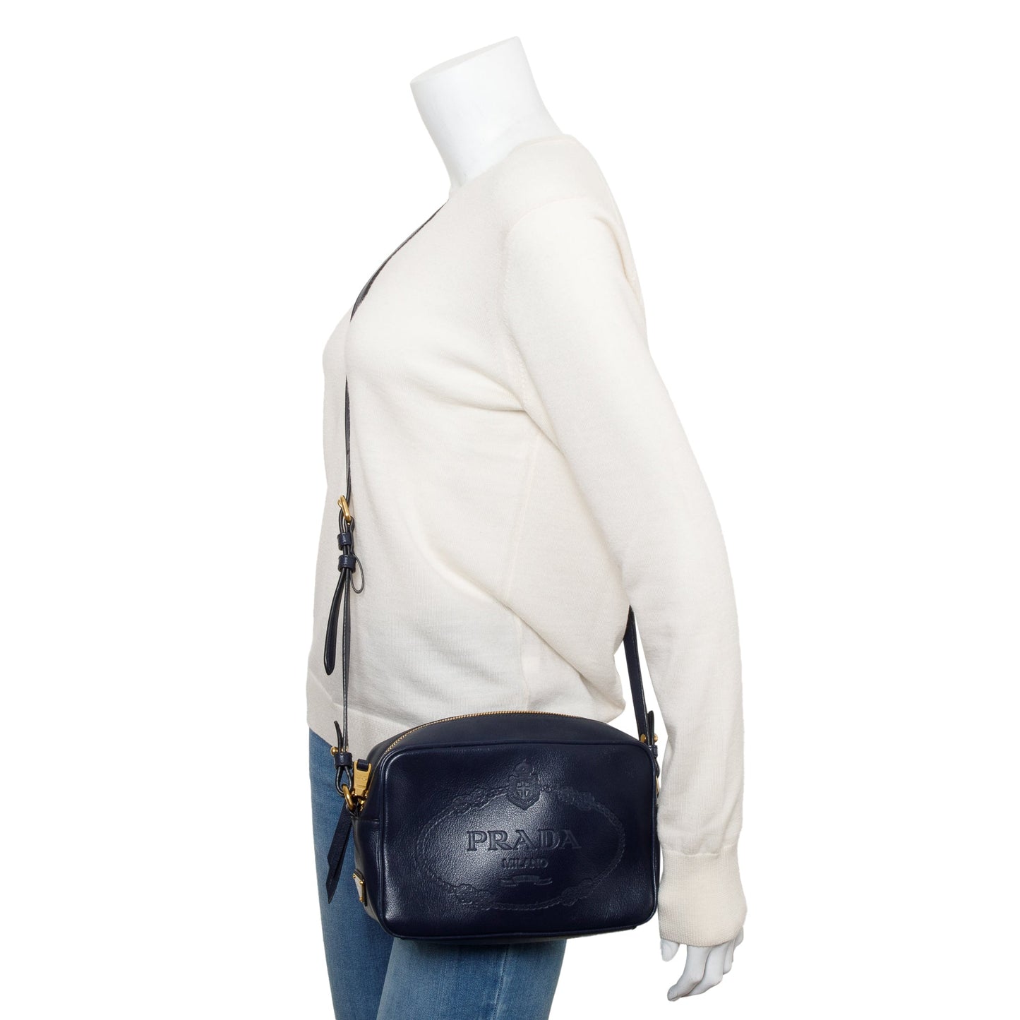 Prada Navy Glace Calf Camera Crossbody Bag Leather Logo