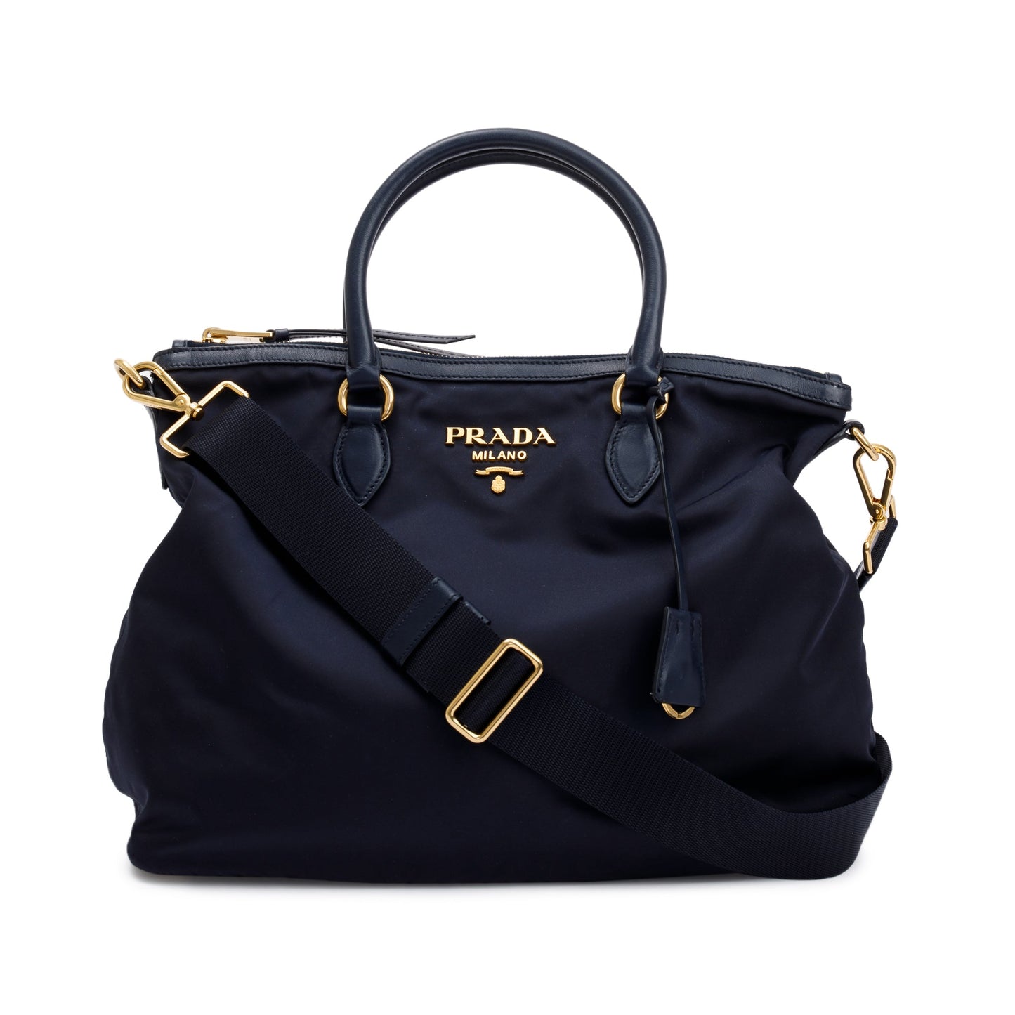Prada Navy Trimmed Tessuto Tote Handbag Leather Nylon Tote Bag