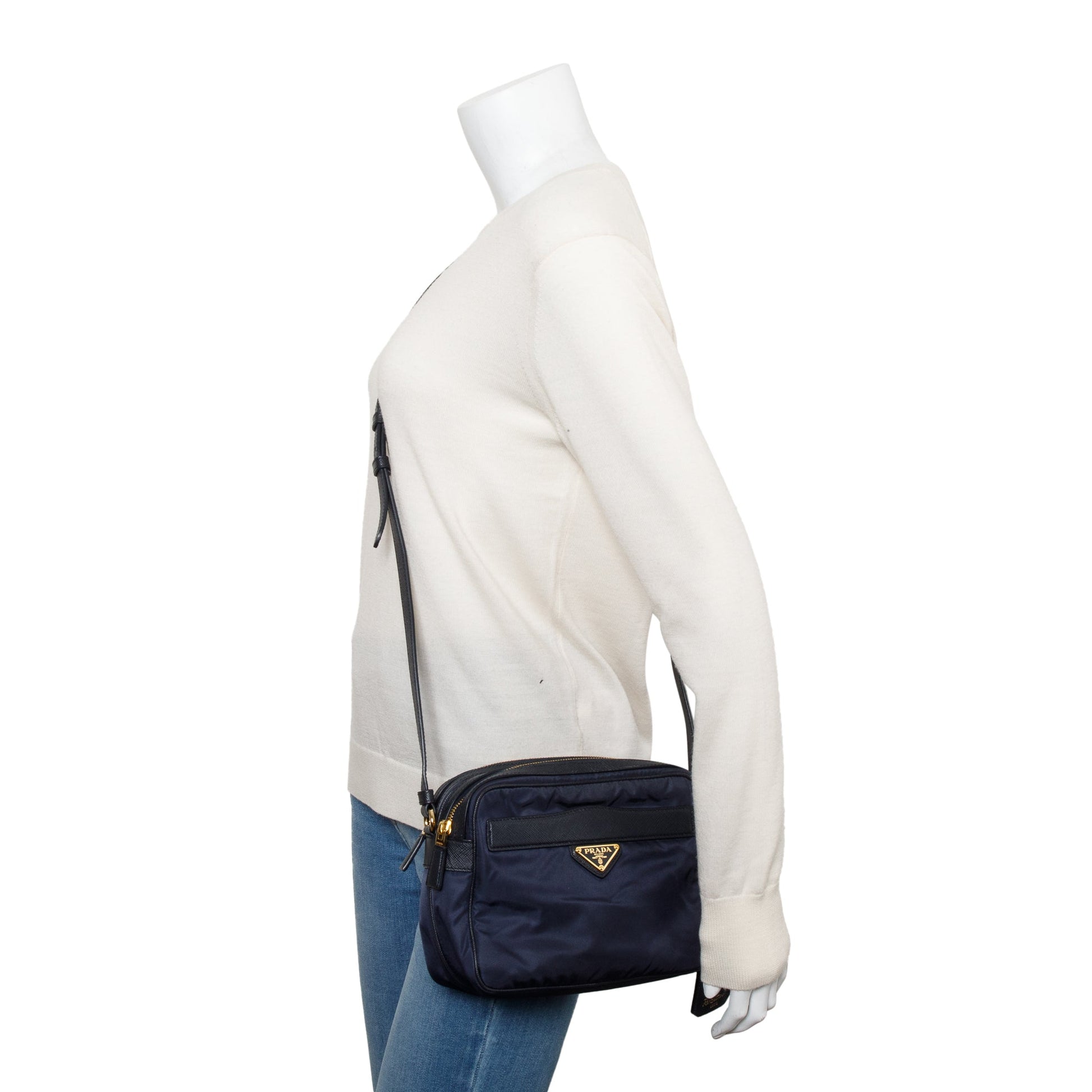 Prada Navy And Saffiano Trim Re Edition Shoulder Leather Nylon Shoulder Bag