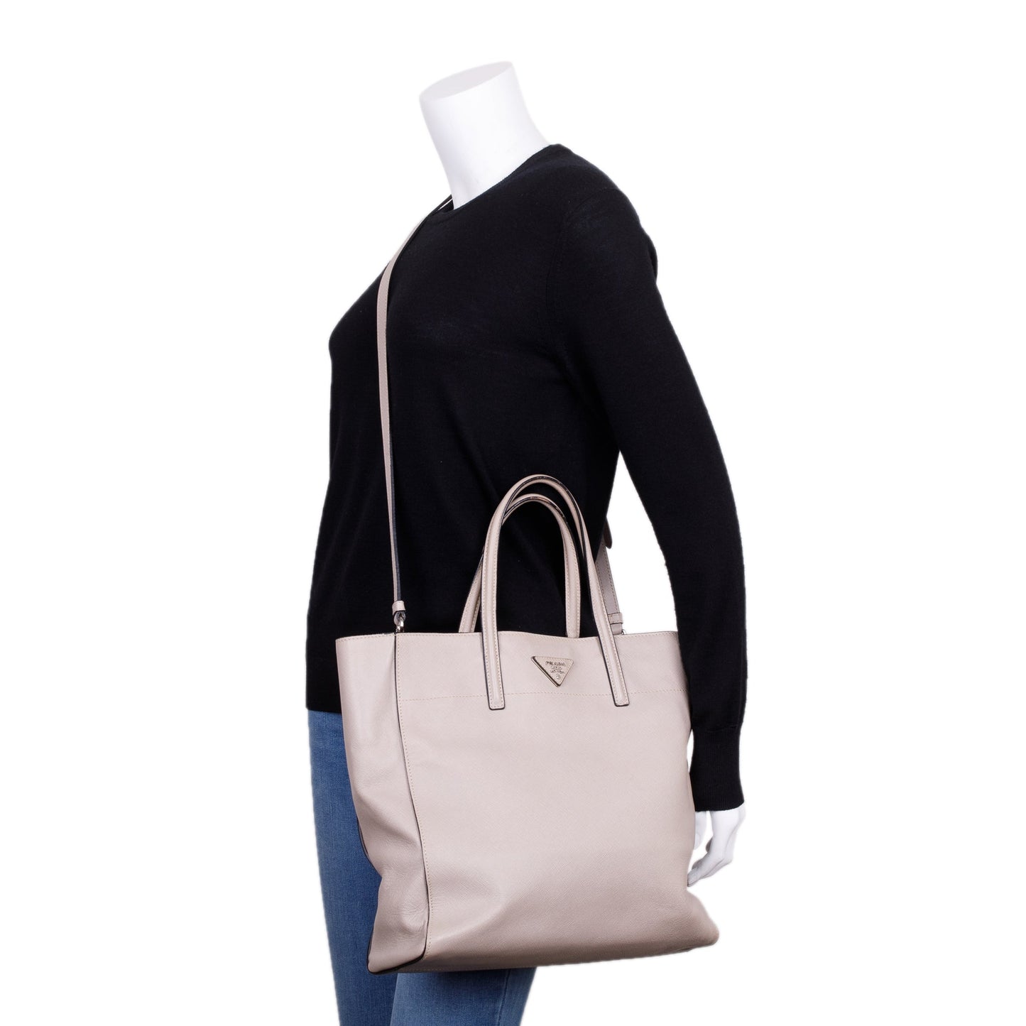 Prada Neutral Saffiano Soft Tote Handbag Leather Tote Bag