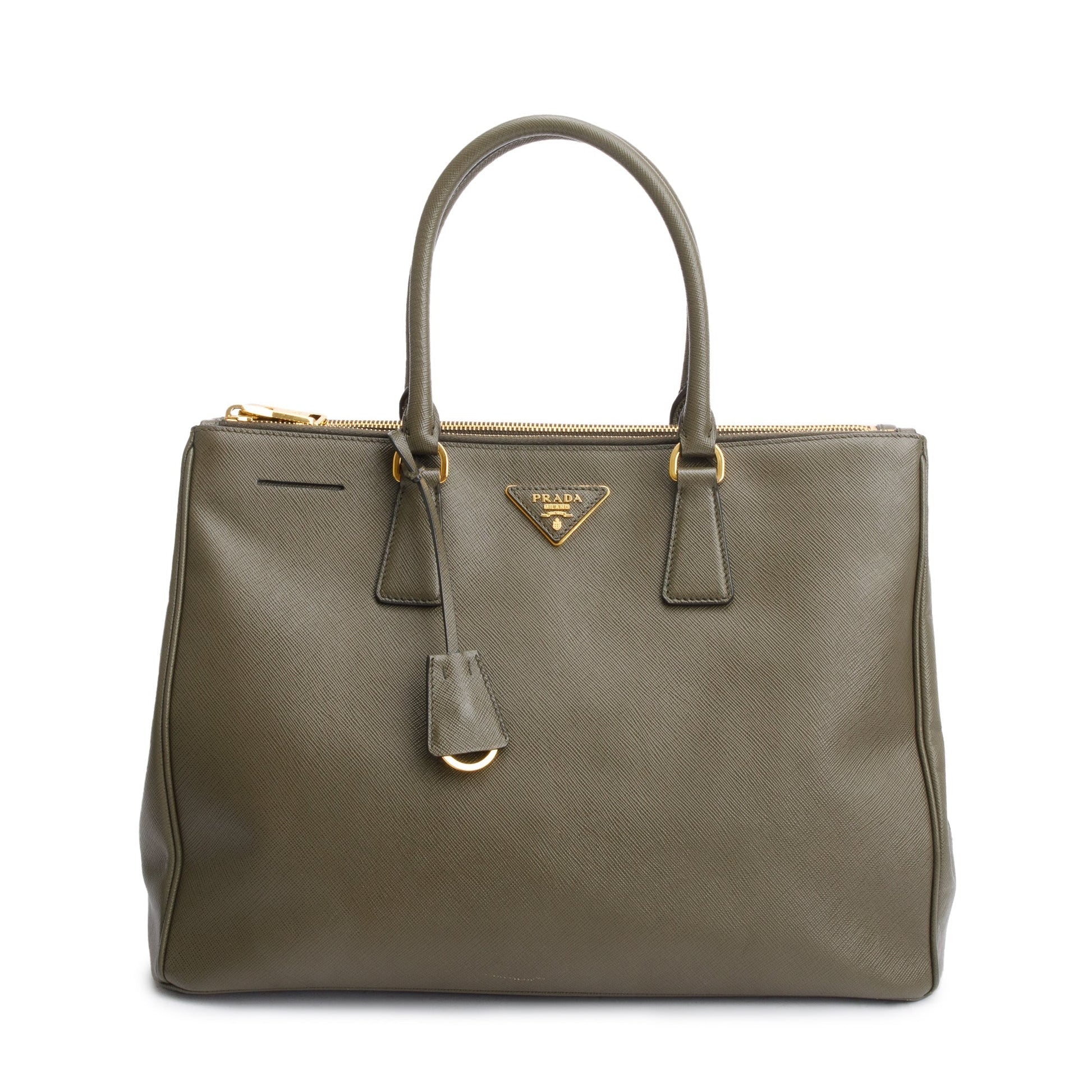 Prada Olive Saffiano Lux Double Zip Galleria Tote Green Large Tote Bag