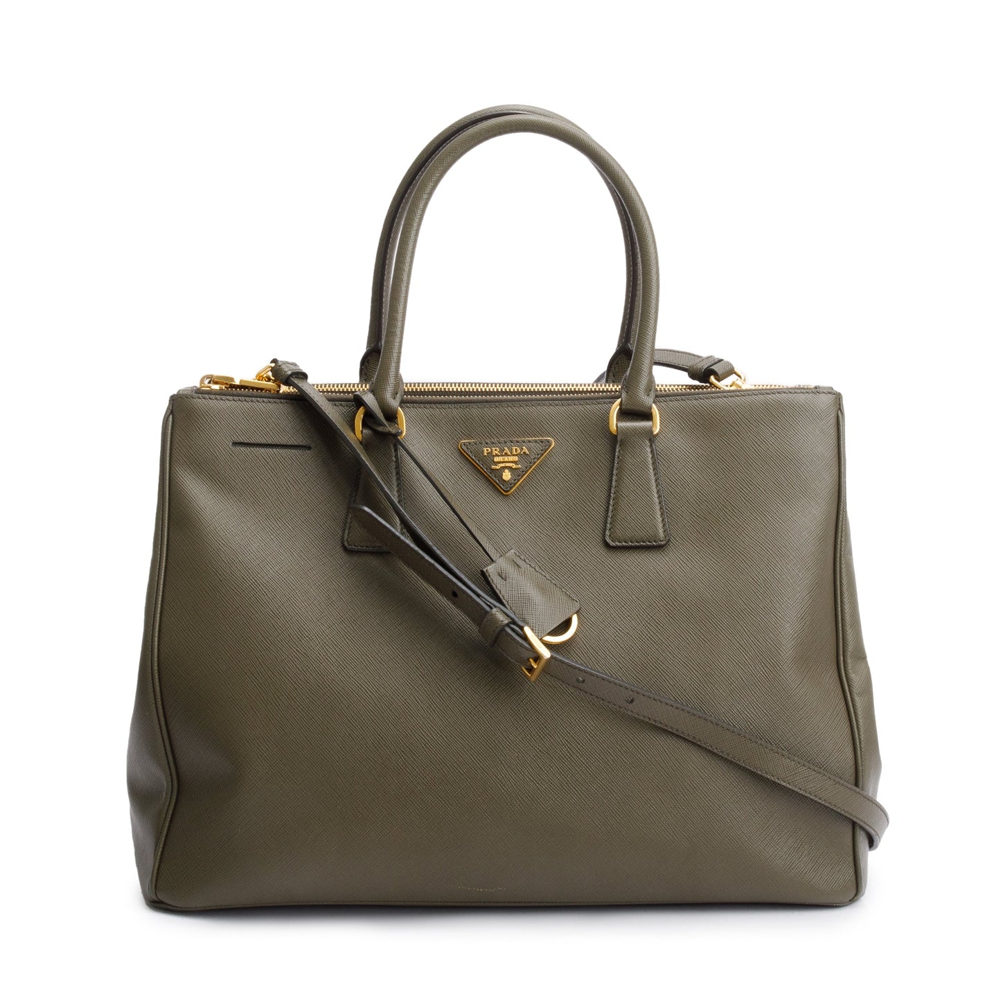 Prada Olive Saffiano Lux Double Zip Galleria Tote Green Large Tote Bag