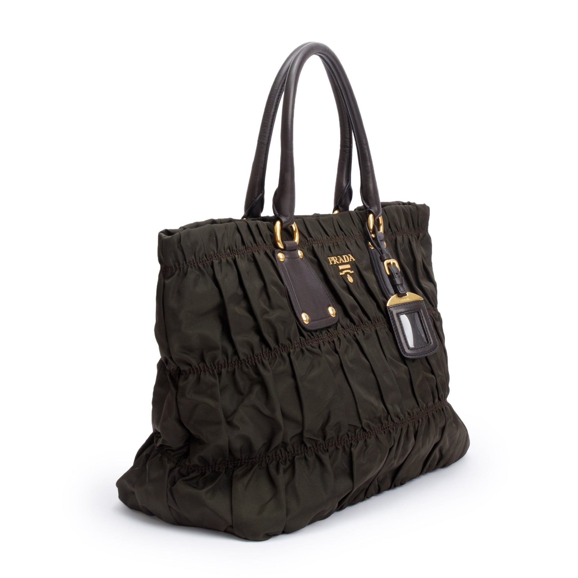 Prada Olive Tessuto Gauffre Tote Nylon Quilted Green Tote Bag
