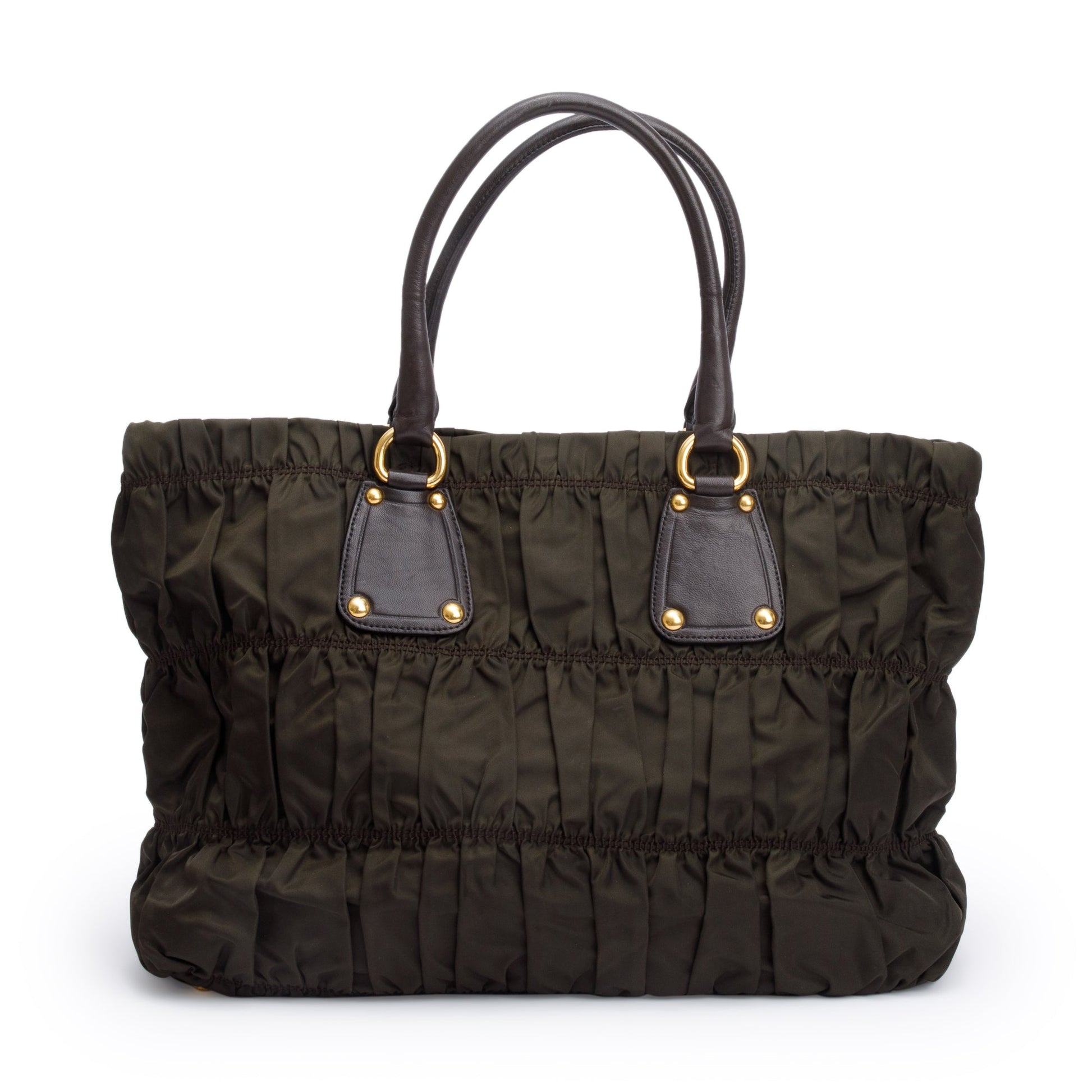 Prada Olive Tessuto Gauffre Tote Nylon Quilted Green Tote Bag