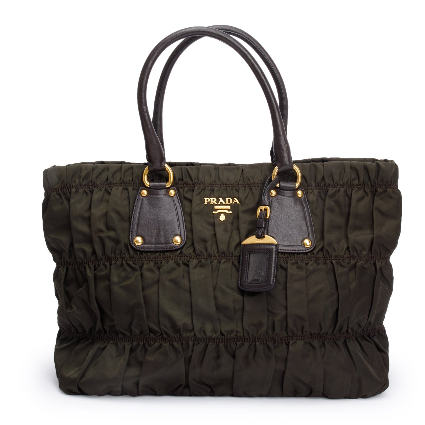 Prada Olive Tessuto Gauffre Tote Nylon Quilted Green Tote Bag
