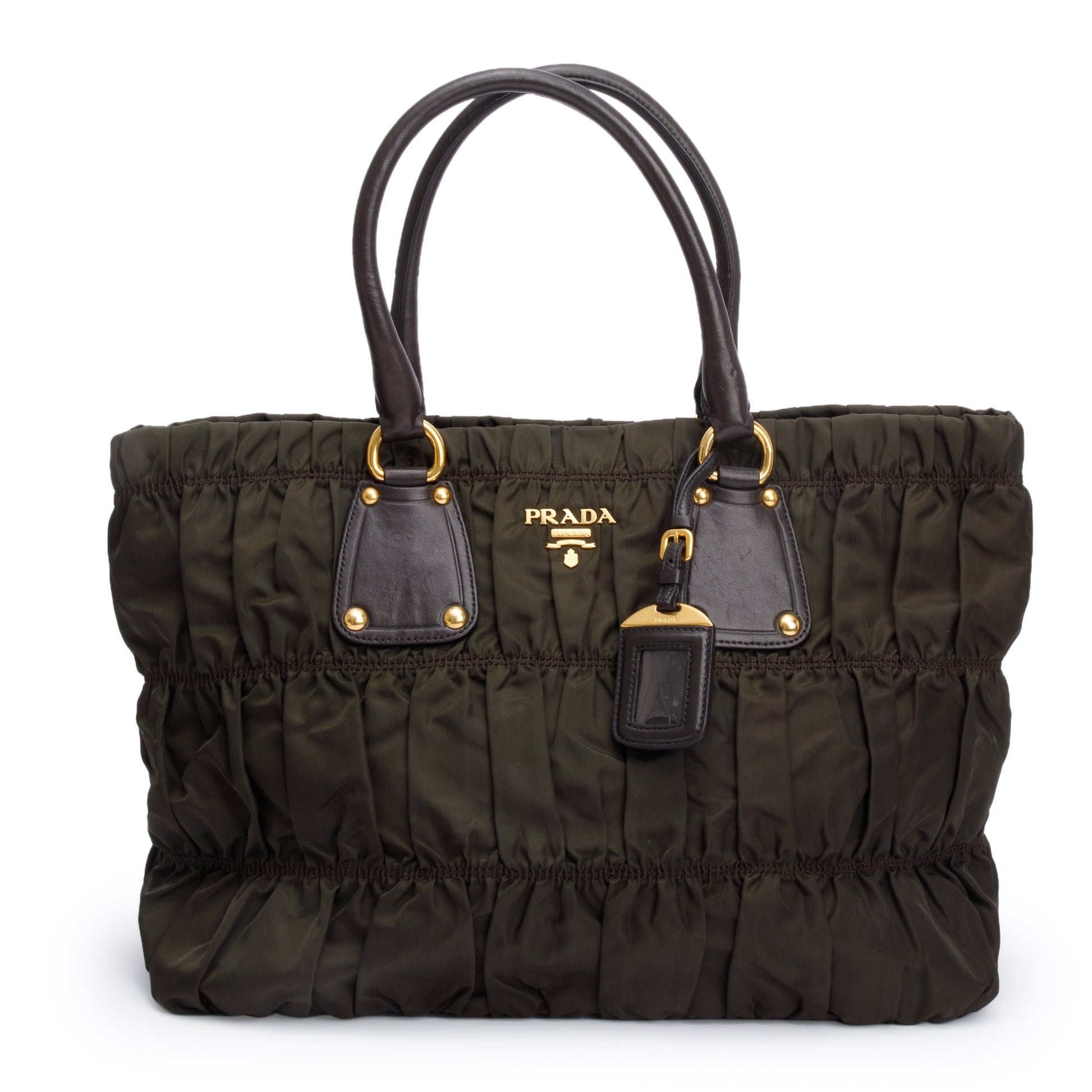 Prada Olive Tessuto Gauffre Tote Nylon Quilted Green Tote Bag