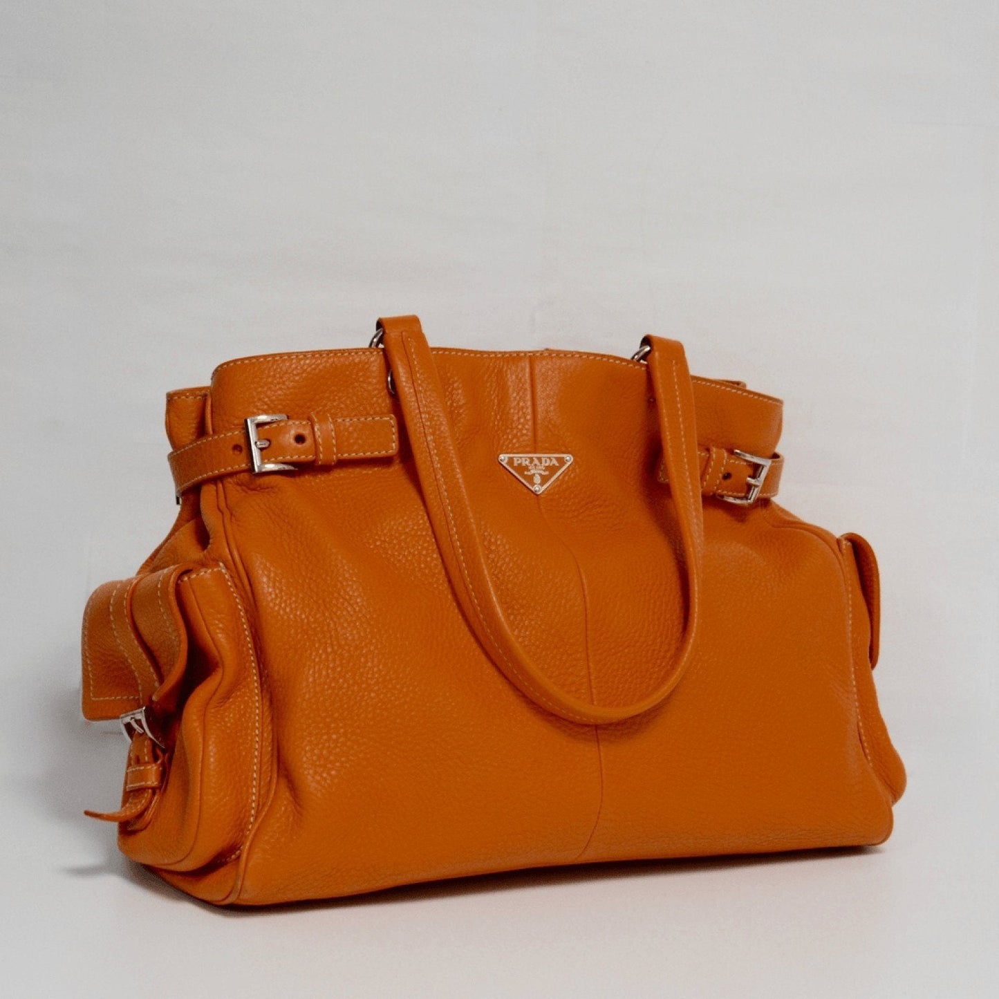 Prada Orange Side Pocket Vitello Daino Tote Handbag Tote Bag