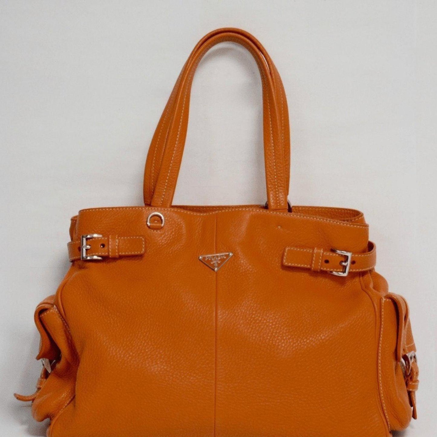 Prada Orange Side Pocket Vitello Daino Tote Handbag Tote Bag