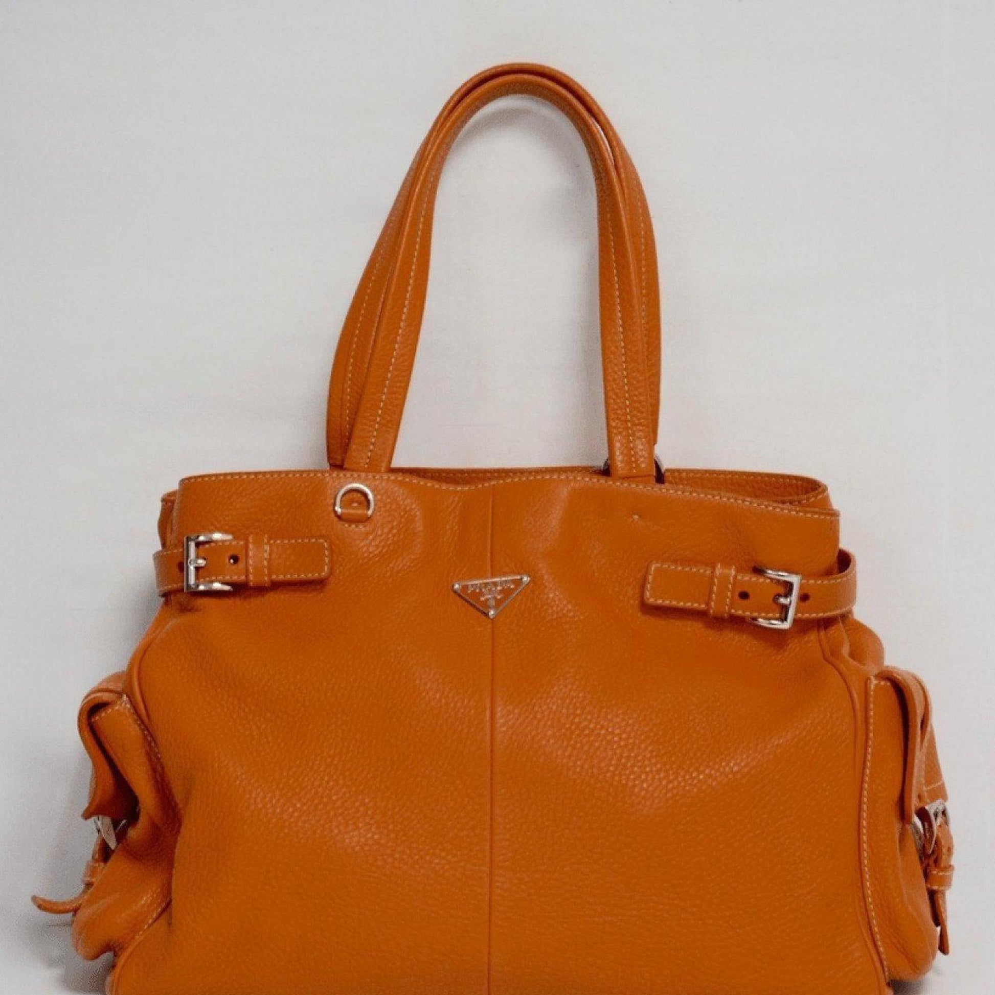 Prada Orange Side Pocket Vitello Daino Tote Handbag Tote Bag