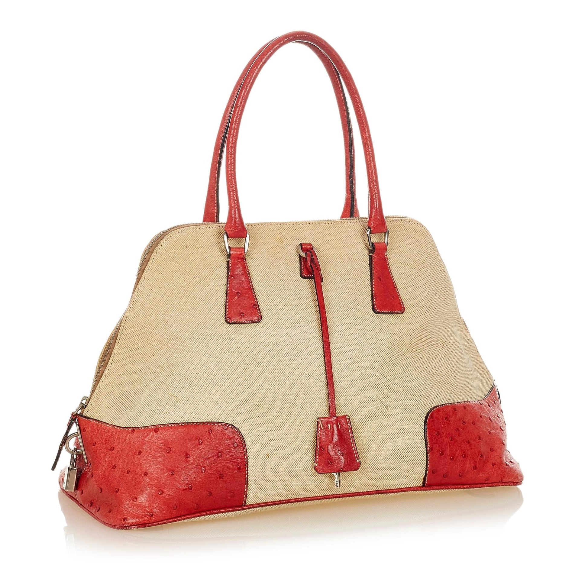 Prada Ostrich Trimmed Dome Handbag Shg Satchel Bag