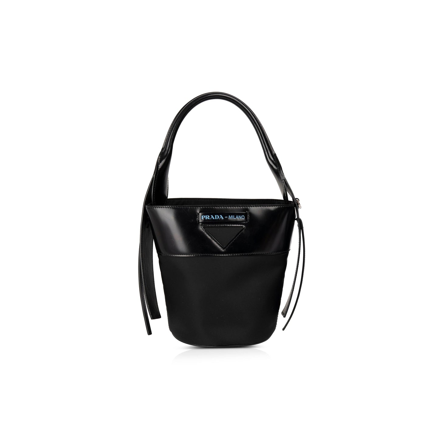 Prada Patent & Tessuto Ouverture Bag Leather Nylon Bucket Bag