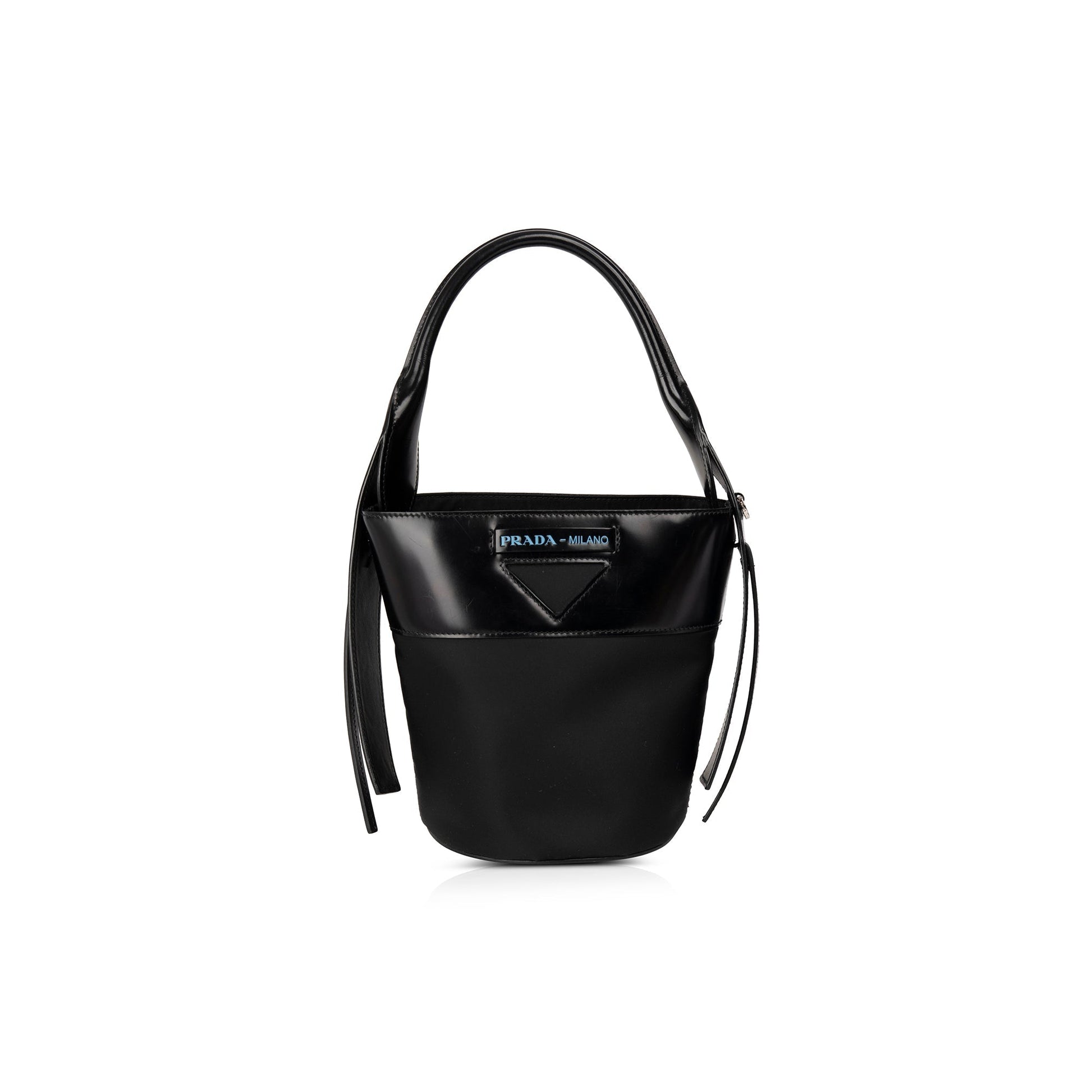 Prada Patent & Tessuto Ouverture Bag Leather Nylon Bucket Bag