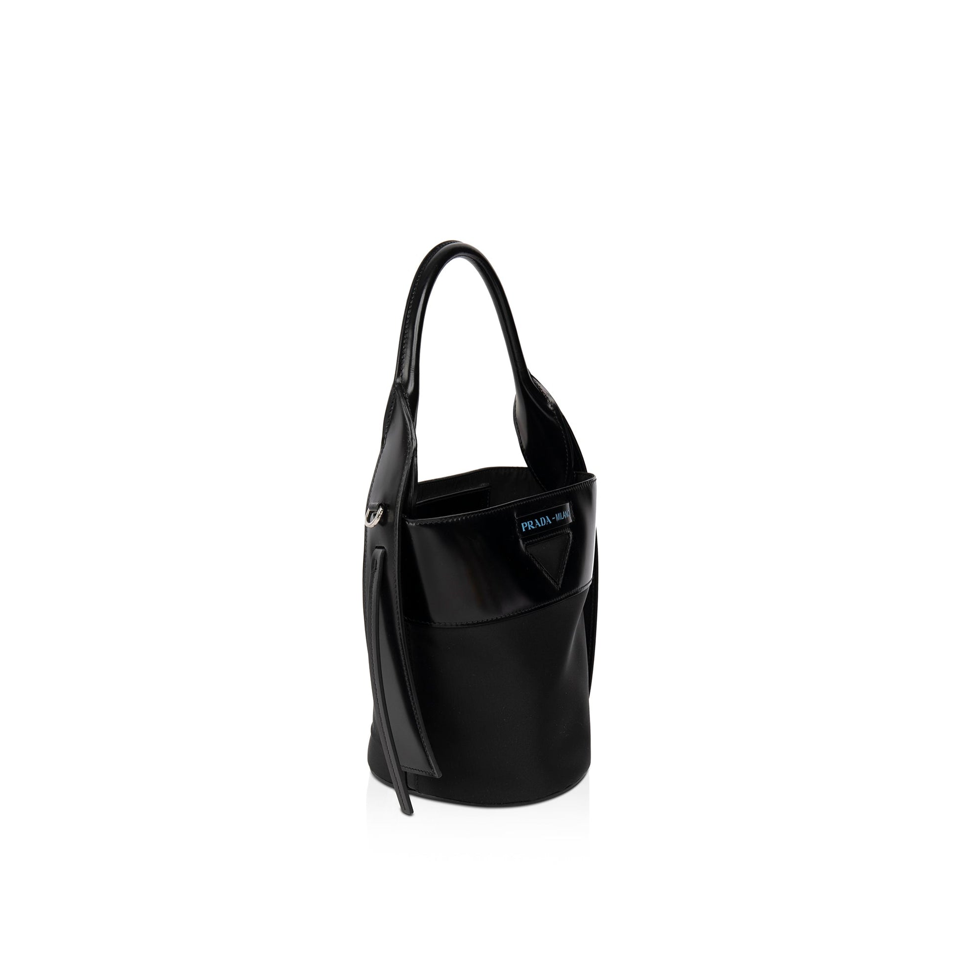 Prada Patent & Tessuto Ouverture Bag Leather Nylon Bucket Bag