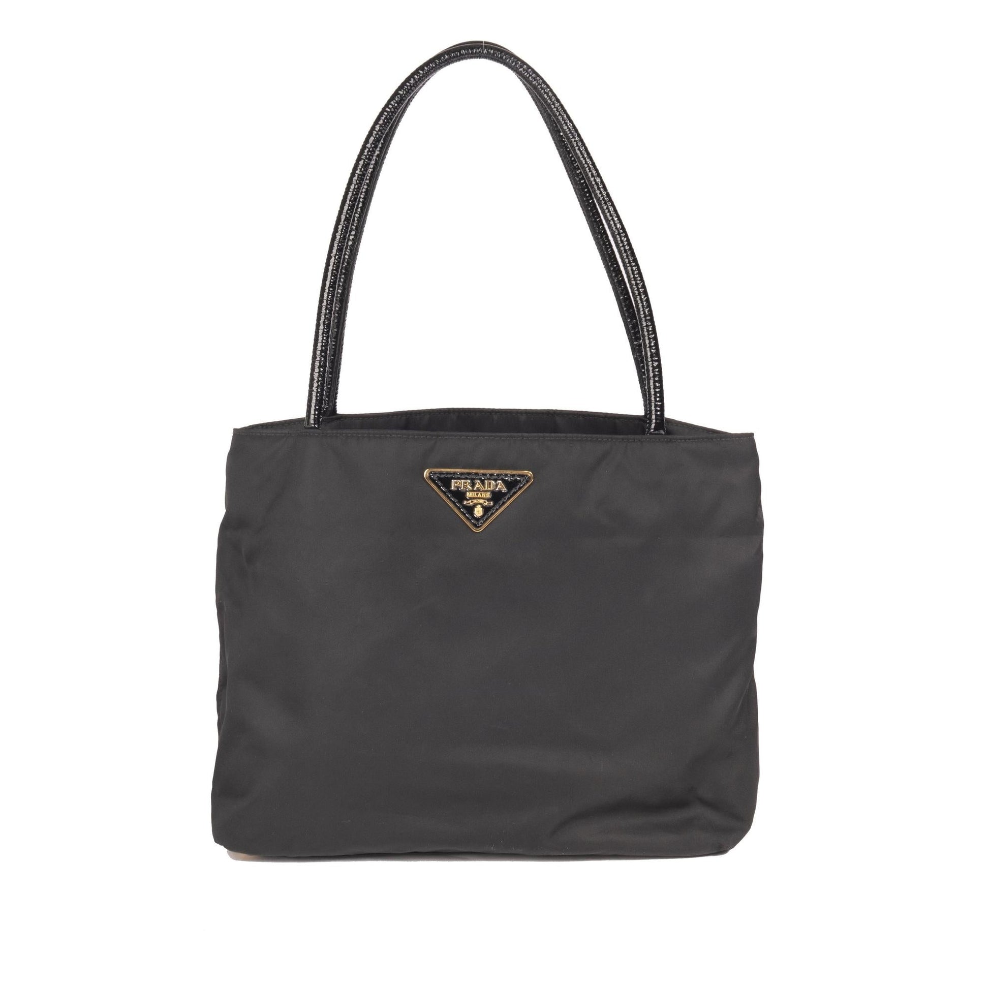 Prada Patent Trimmed Tessuto Tote Handbag Leather Nylon Tote Bag