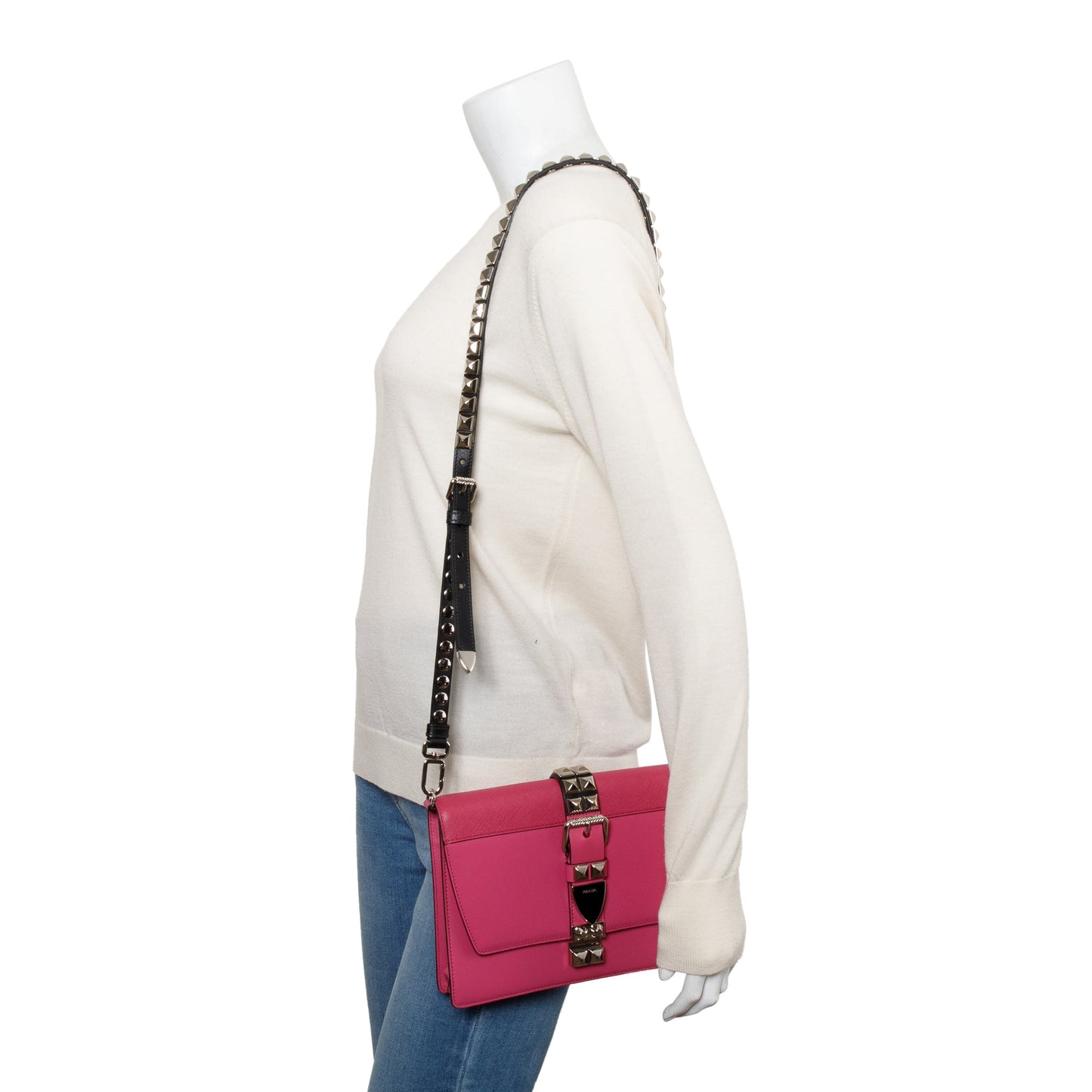 Prada Saffiano City Calf Elektra Bag Leather Pink Travel Bag