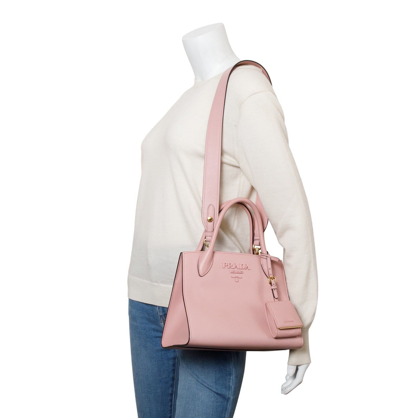 Prada Saffiano Lux Monochrome Top Handle Tote Handbag Pink Small Tote Bag