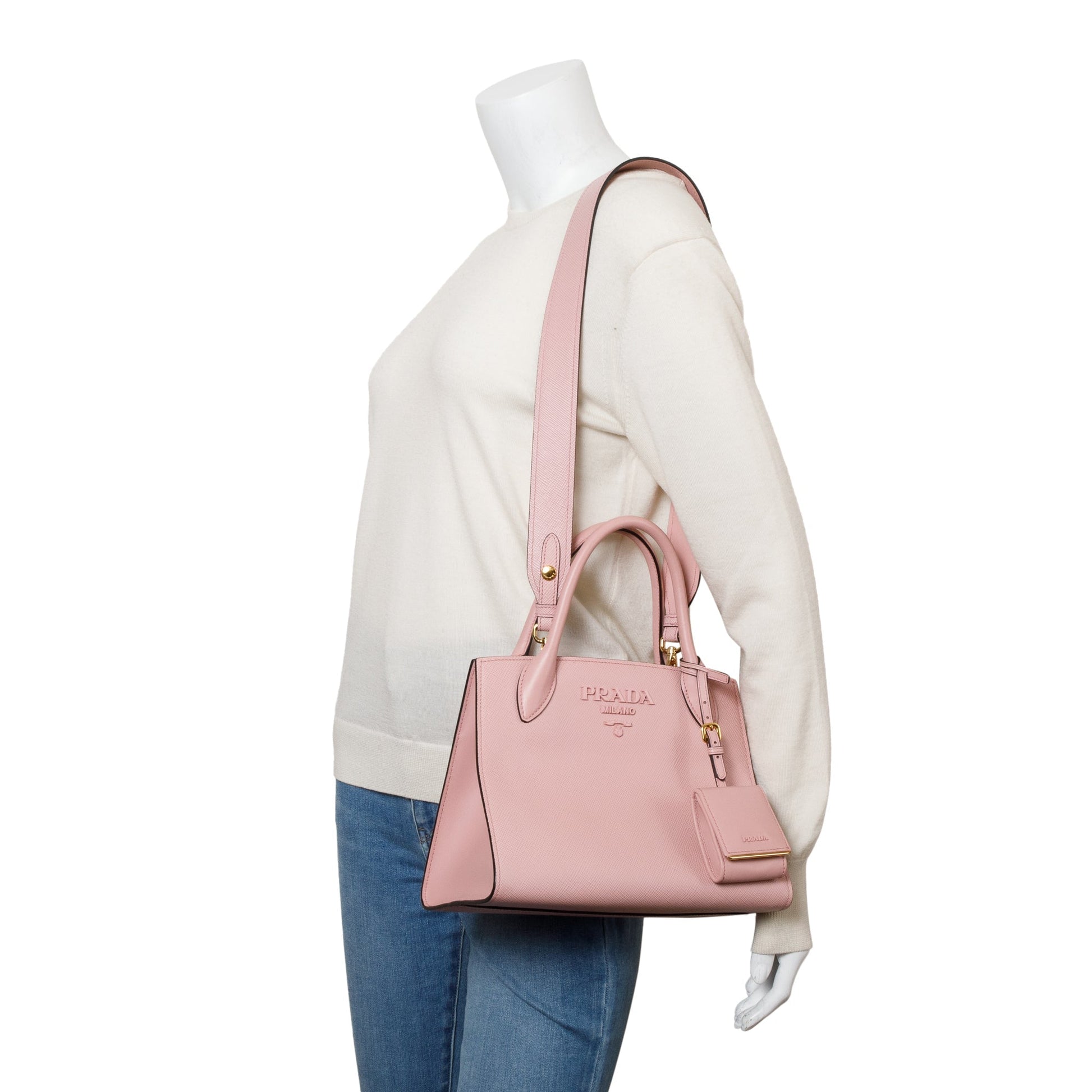 Prada Saffiano Lux Monochrome Top Handle Tote Handbag Pink Small Tote Bag