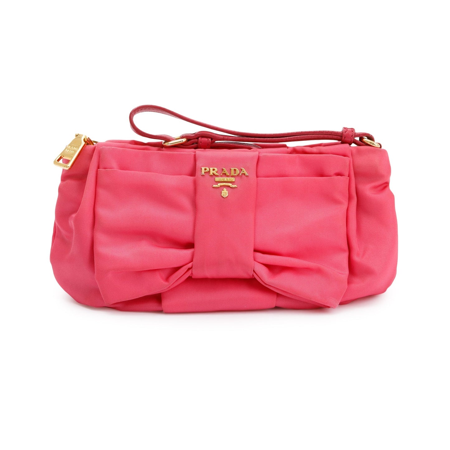 Prada Tessuto Bow Wristlet Handbag Nylon Pink Travel Bag