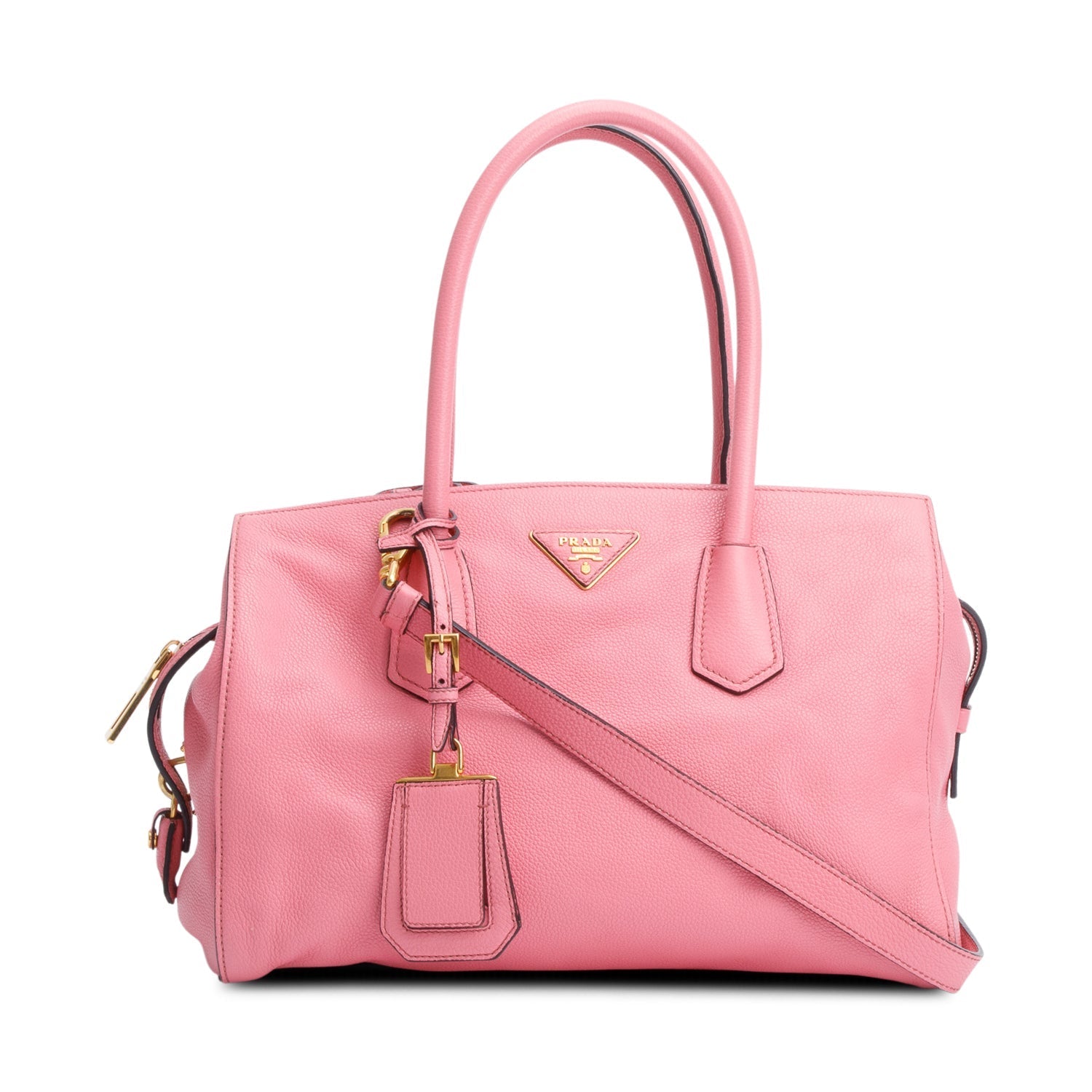 Prada Vitello Grain Signature Top Handle Bag Leather Pink Travel Bag
