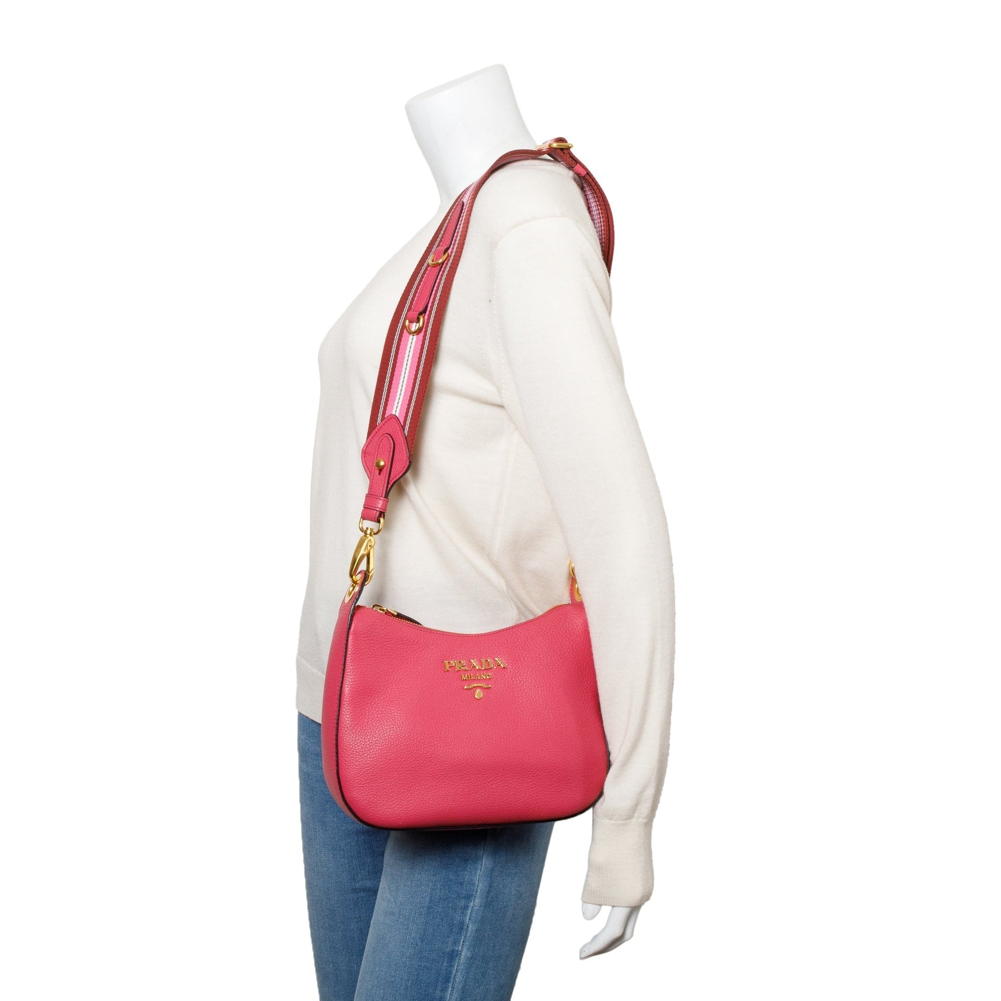 Prada Phenix Crossbody Bag Vitello Pink Logo