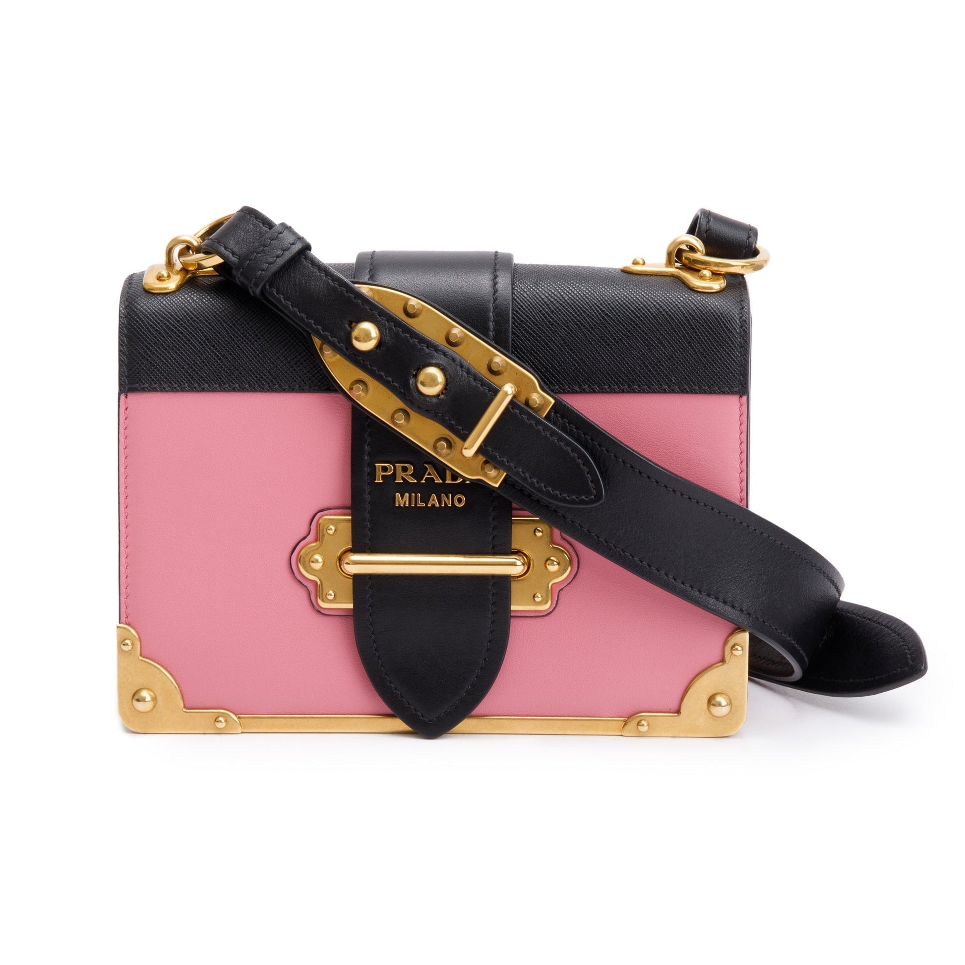 Prada City Calf Saffiano Cahier Bag Black Pink Travel Bag