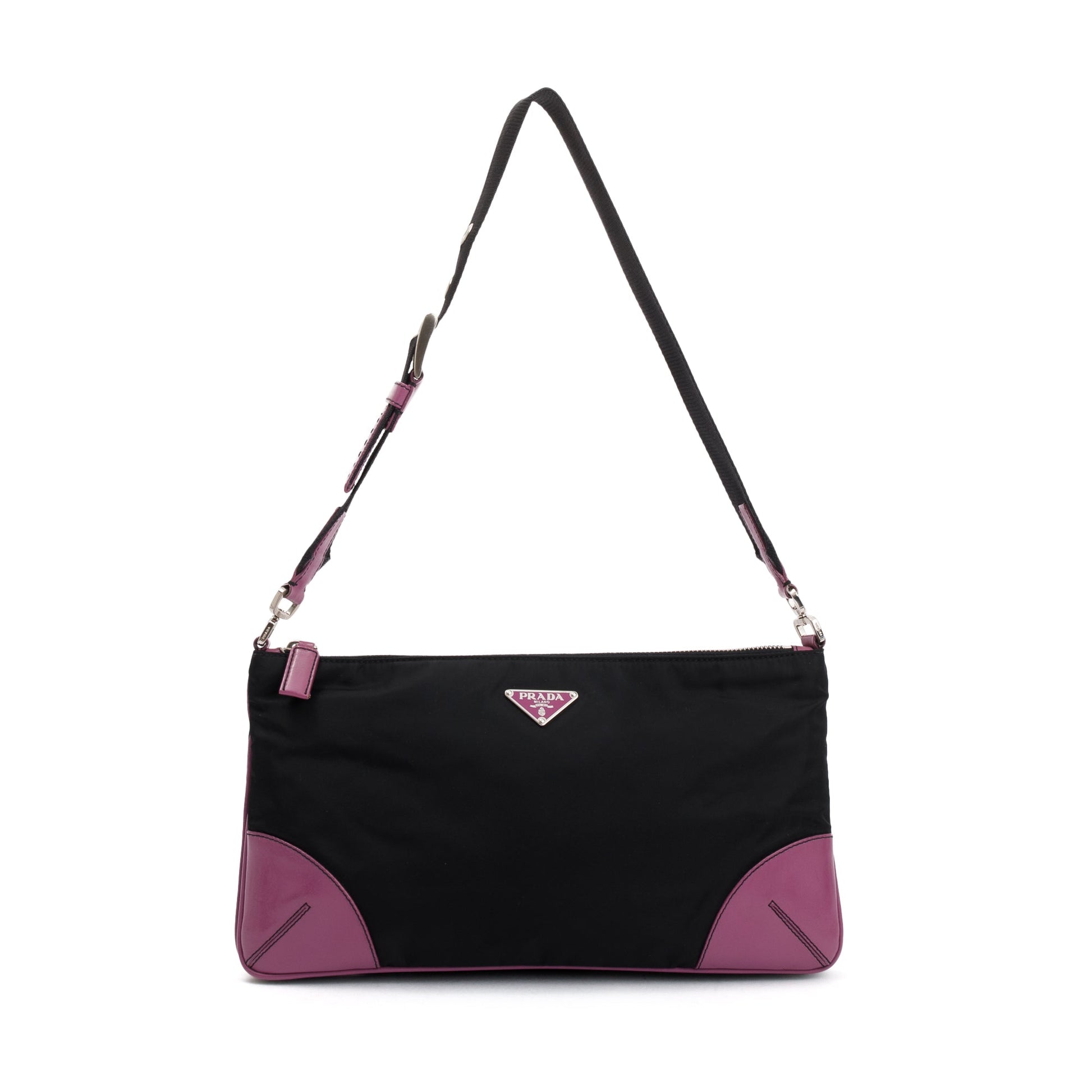 Prada Purple Trimmed Tessuto Shoulder Bag Leather Nylon