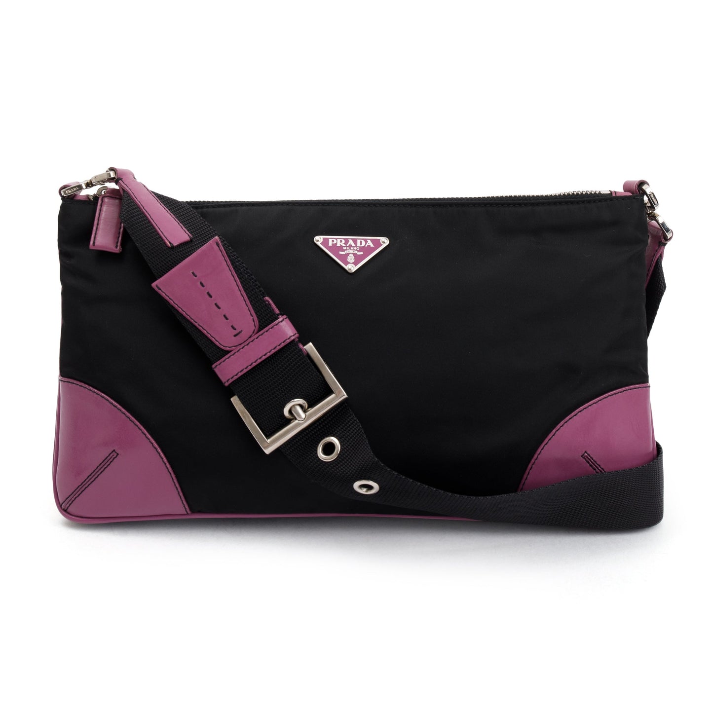 Prada Purple Trimmed Tessuto Shoulder Bag Leather Nylon