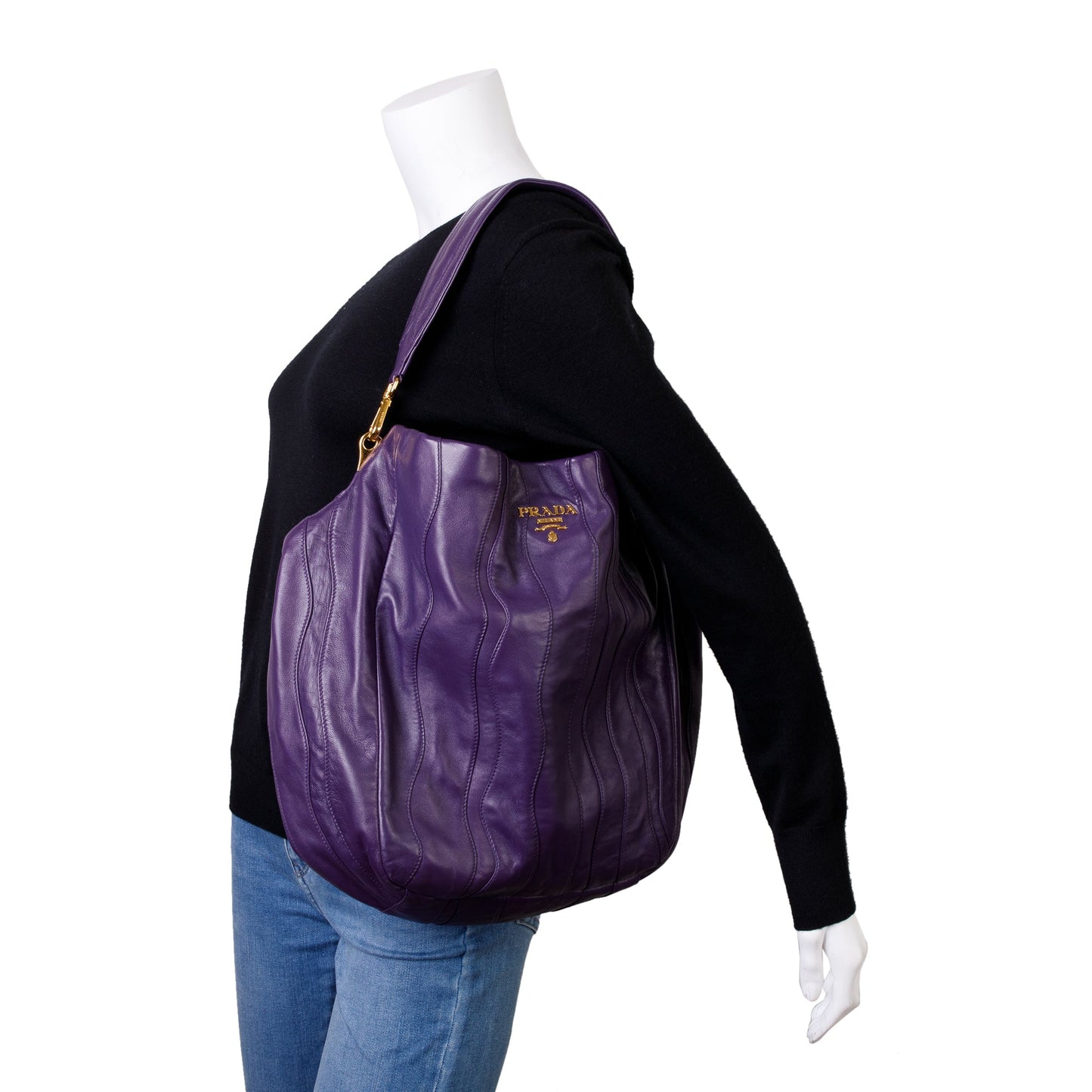 Prada Purple Nappa Stripes Shoulder Bag Leather