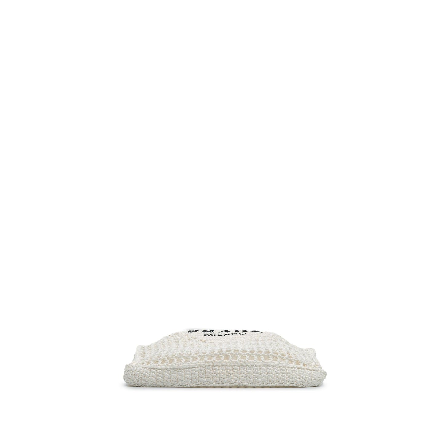 Prada Effect Crochet Tote Raffia Logo Embroidered Tote Bag