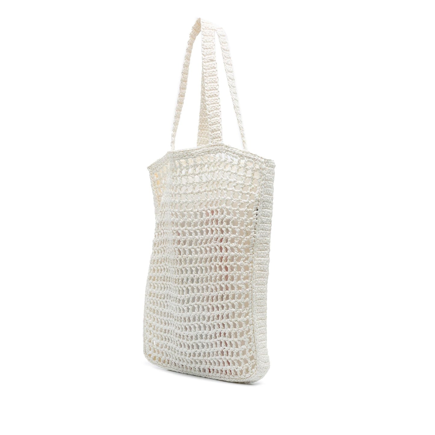 Prada Effect Crochet Tote Raffia Logo Embroidered Tote Bag