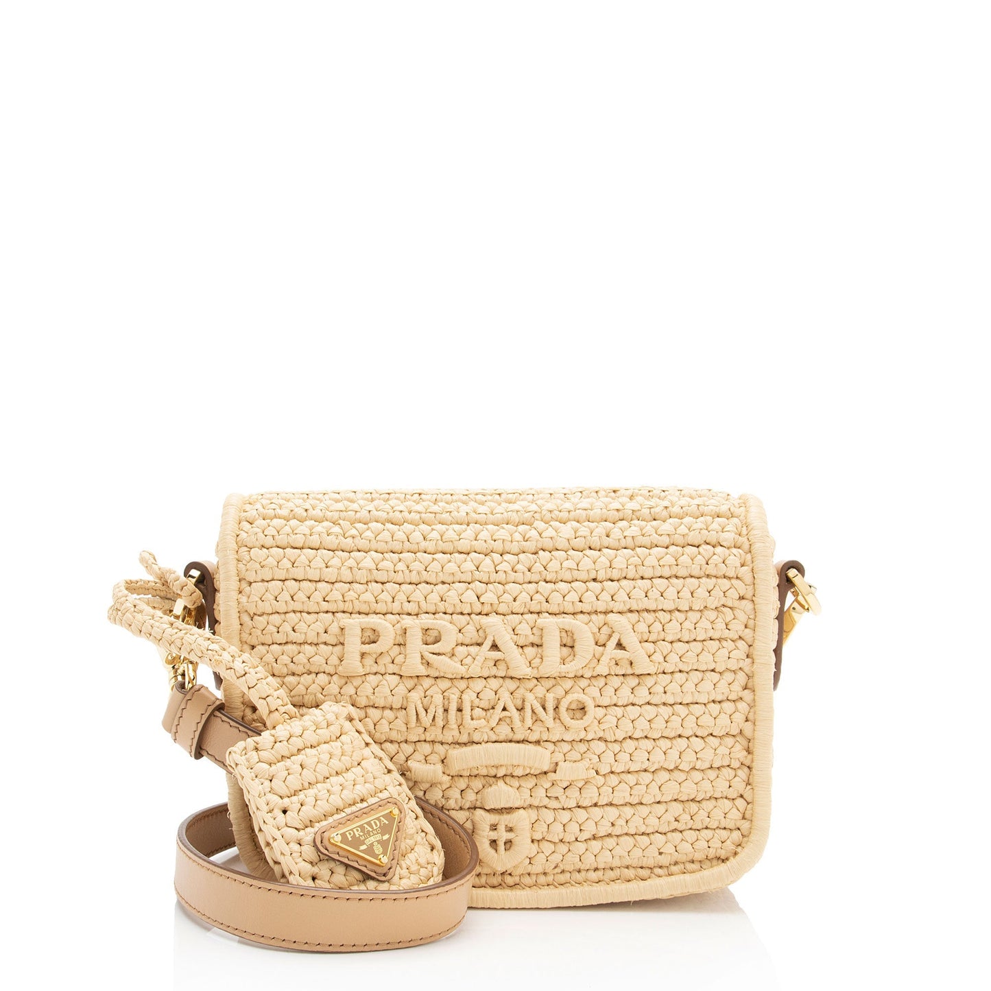 Prada Shoulder Bag Shf Vaij0V Raffia Logo Flap
