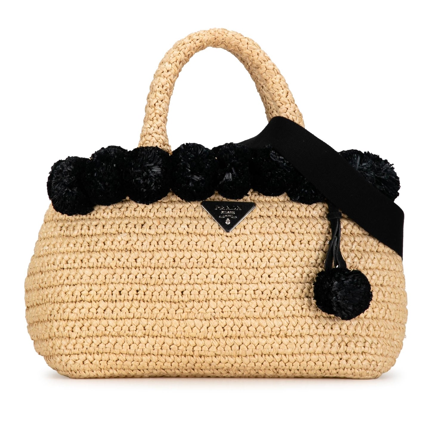 Prada Pompom Satchel Shg Xiscda Raffia Satchel Bag