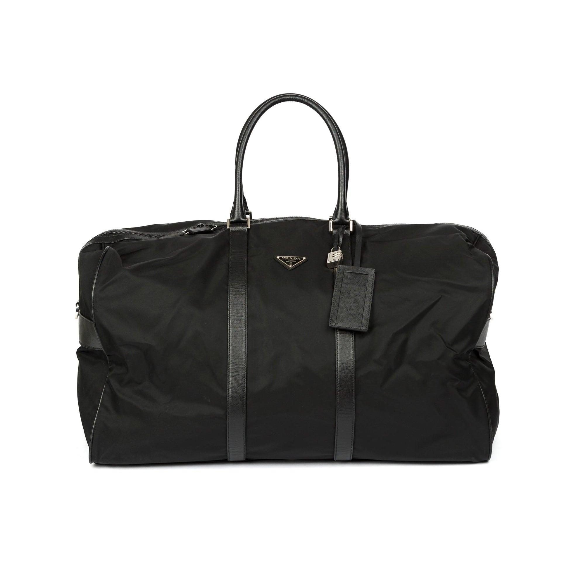 Prada Re & Saffiano Duffle Bag Leather Nylon Travel Bag