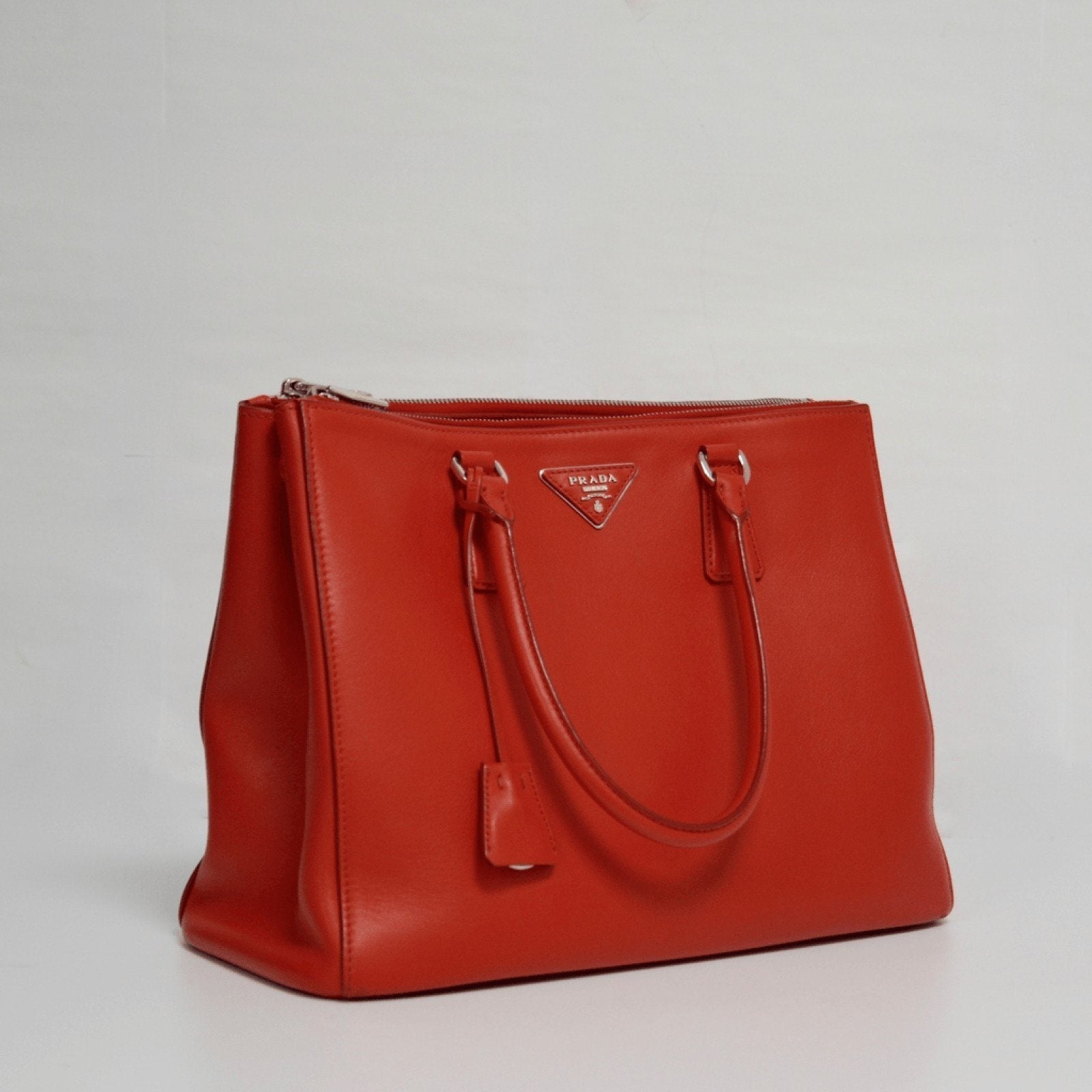 Prada City Calf Galleria Zip Tote Handbag Red Large Tote Bag
