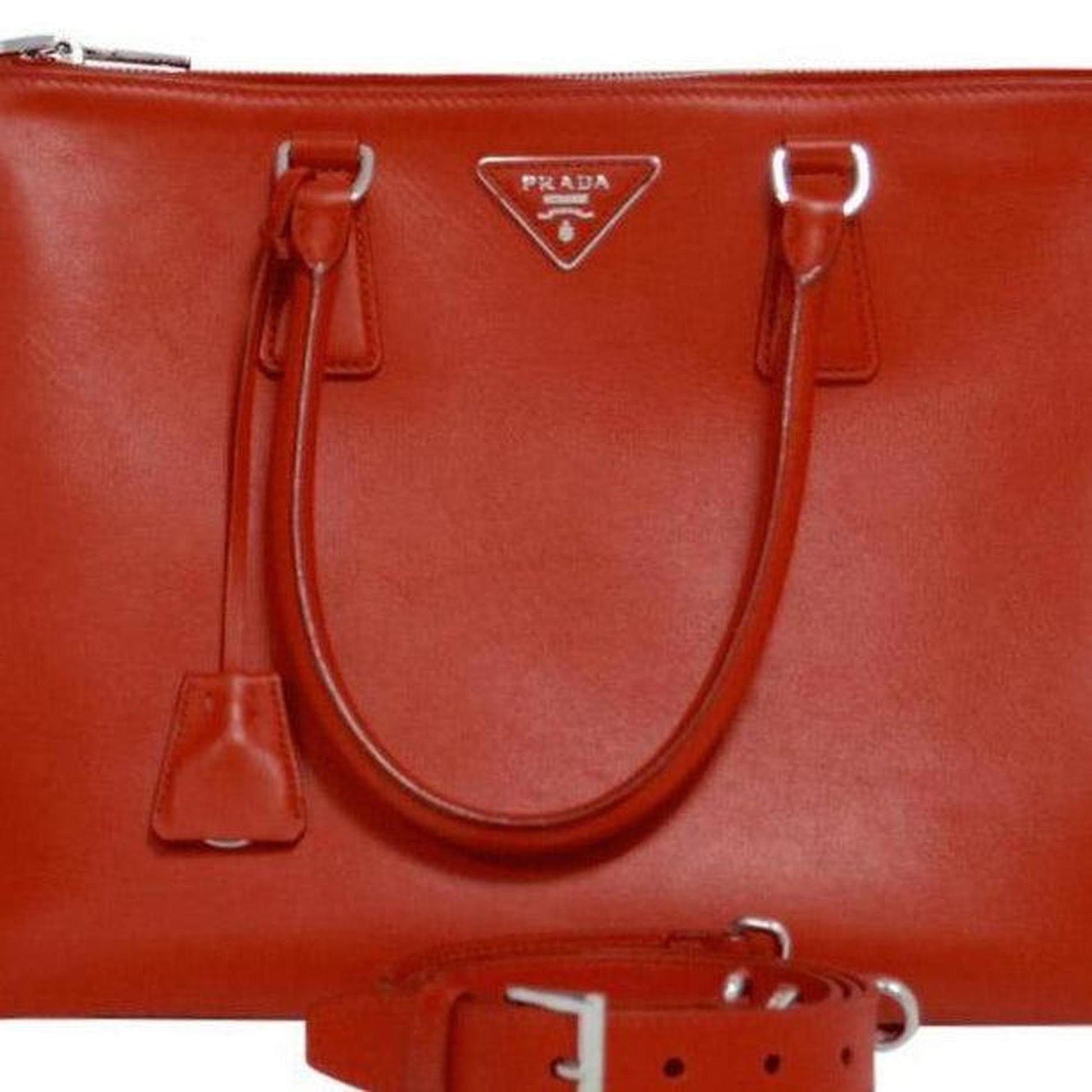 Prada City Calf Galleria Zip Tote Handbag Red Large Tote Bag