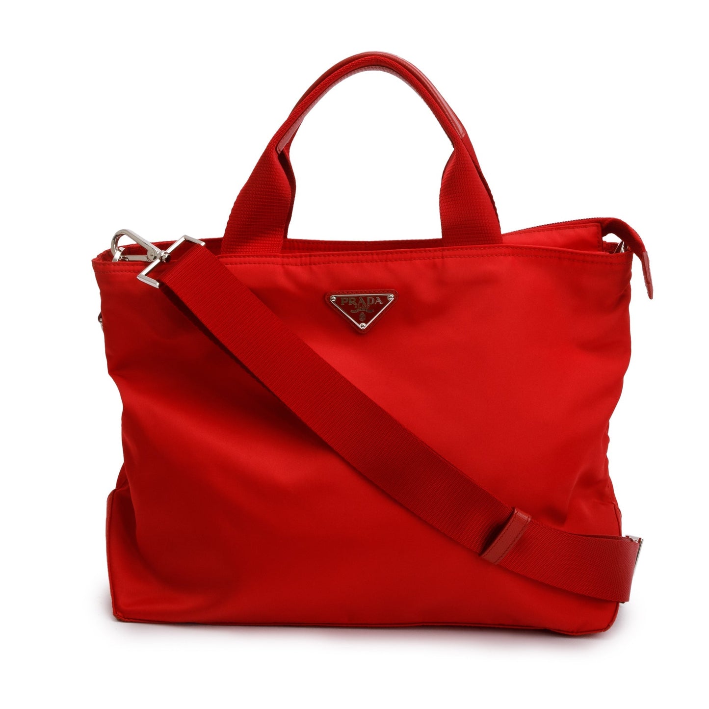 Prada Trimmed Tessuto Convertible Tote Handbag Leather Nylon Tote Bag