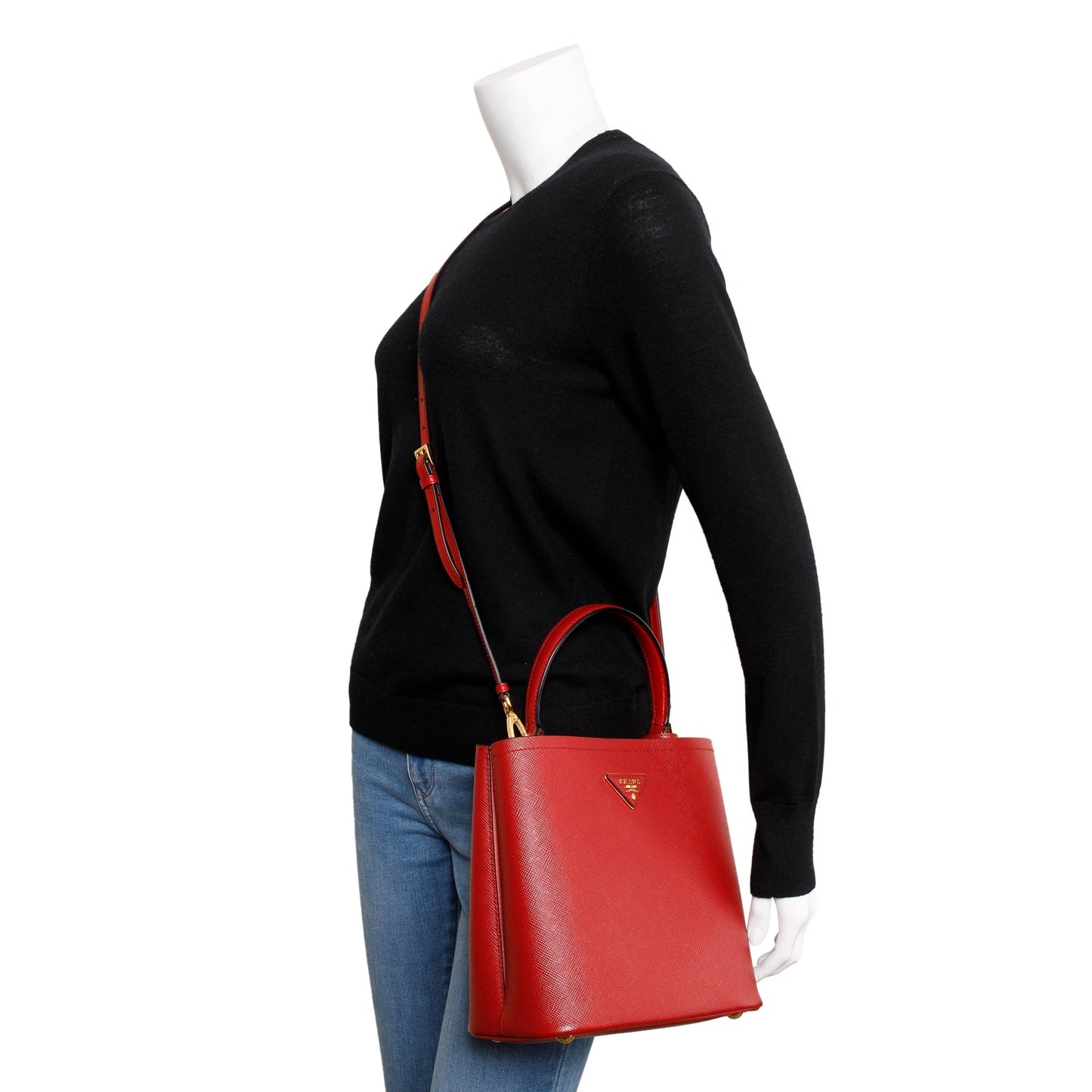 Prada Saffiano Cuir Panier Bag Red Medium Travel Bag