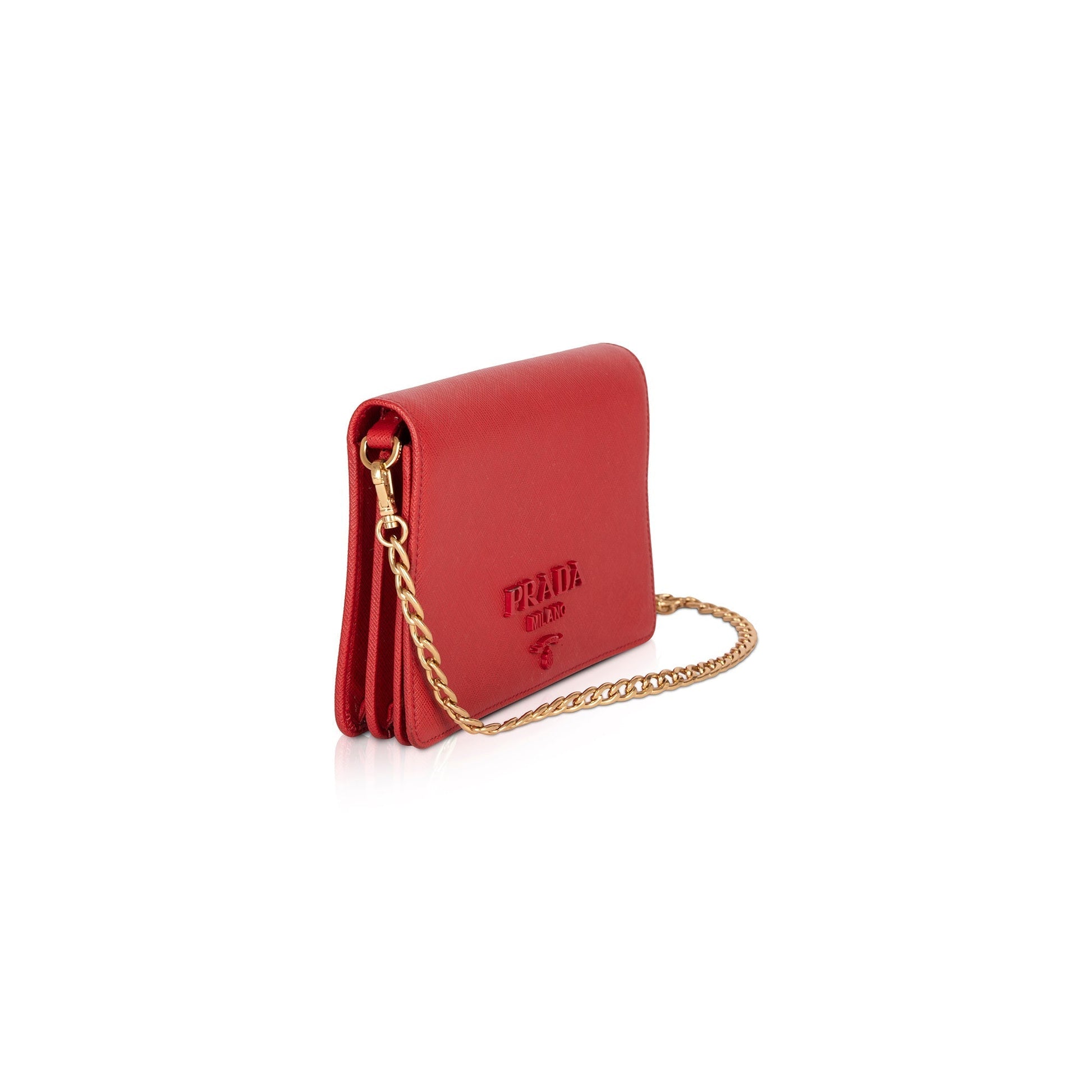 Prada Saffiano Shoulder Bag Leather Red