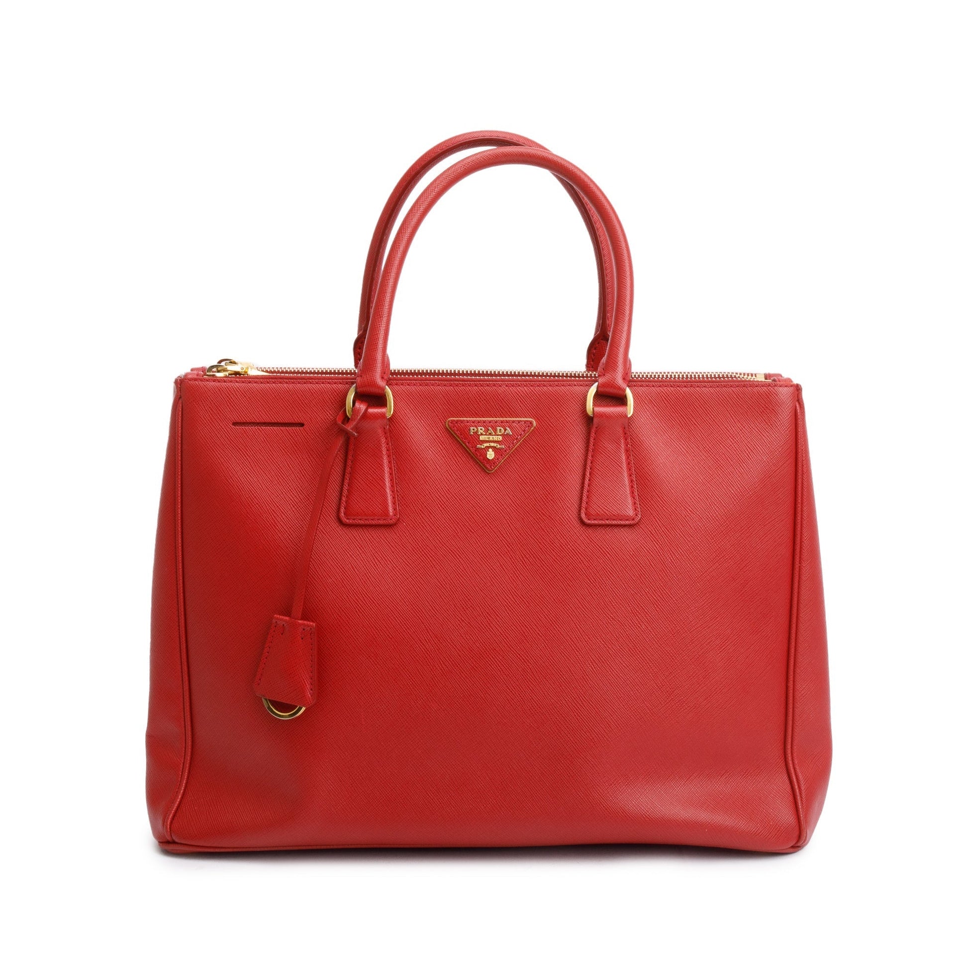 Prada Saffiano Lux Double Zip Galleria Tote Handbag Red Large Tote Bag