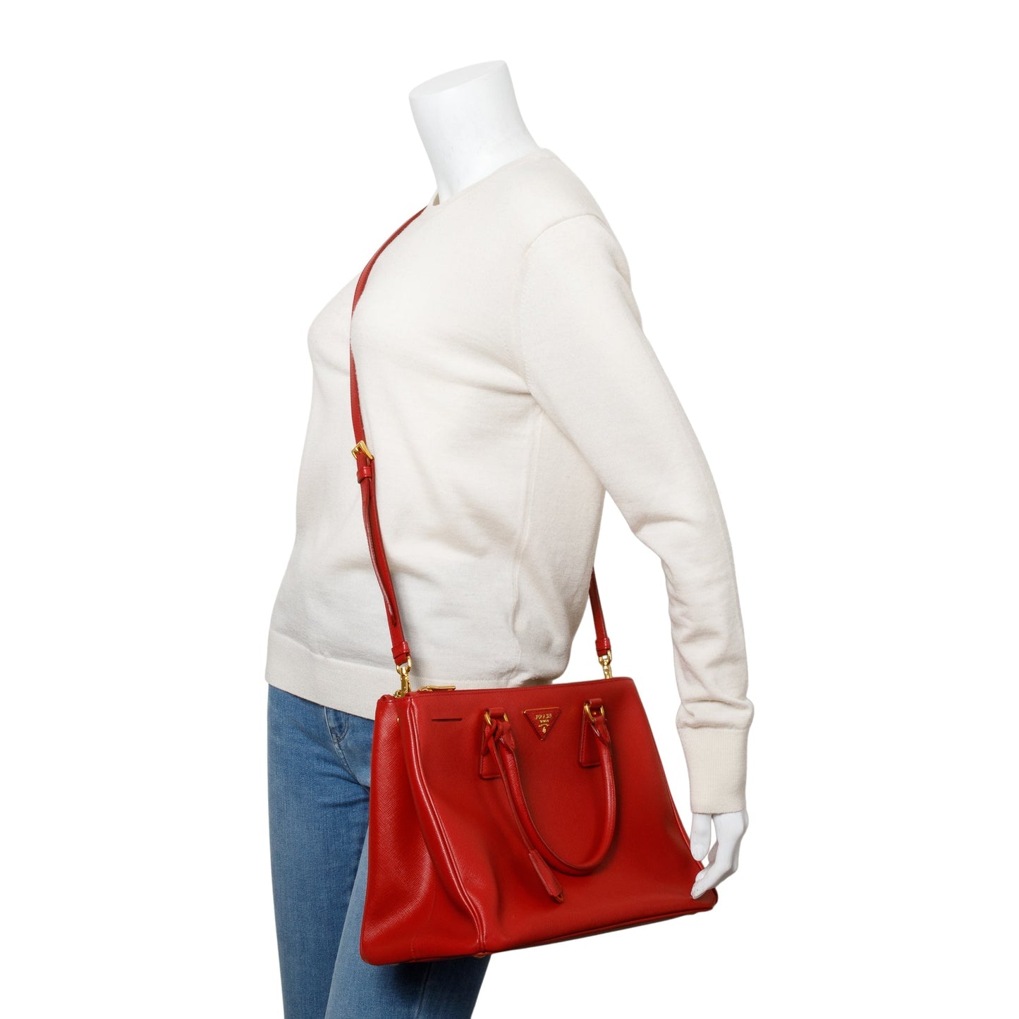 Prada Lux Double Galleria Tote Saffiano Red Medium Tote Bag