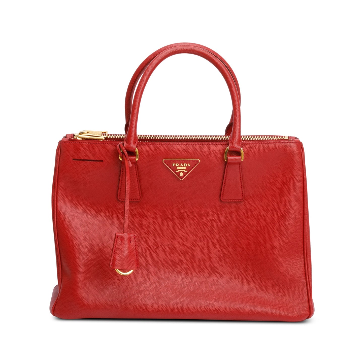 Prada Saffiano Lux Double Zip Galleria Tote Handbag Red Medium Tote Bag
