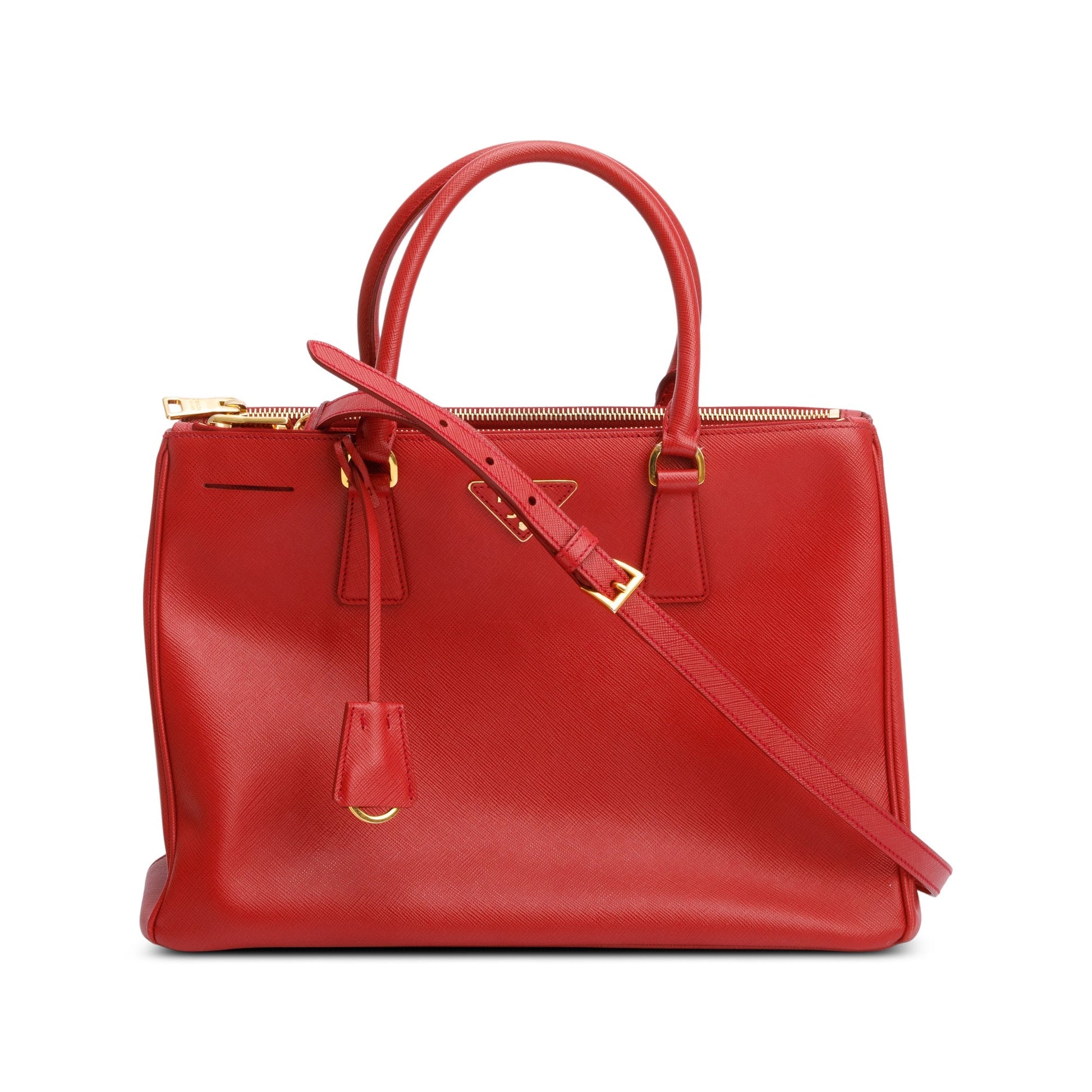 Prada Saffiano Lux Double Zip Galleria Tote Handbag Red Medium Tote Bag