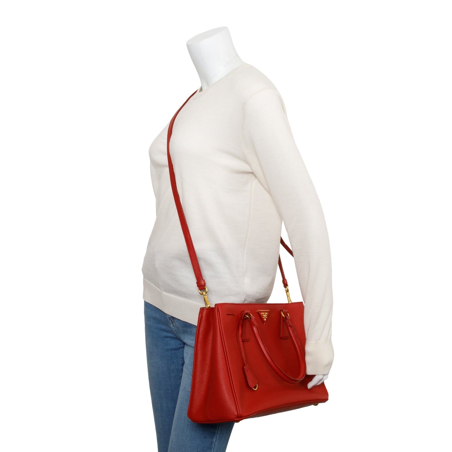 Prada Saffiano Lux Galleria Tote Handbag Red Medium Tote Bag