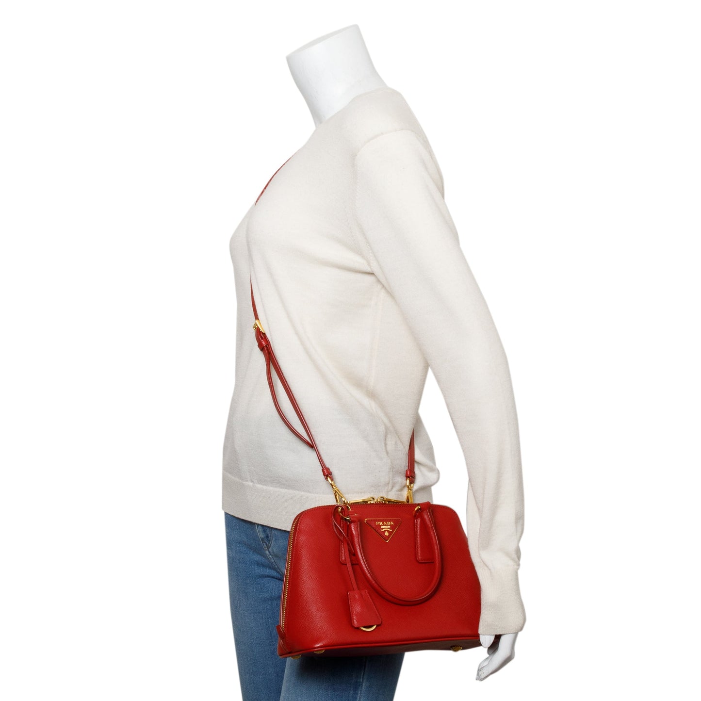Prada Lux Promenade Tote Saffiano Red Small Tote Bag